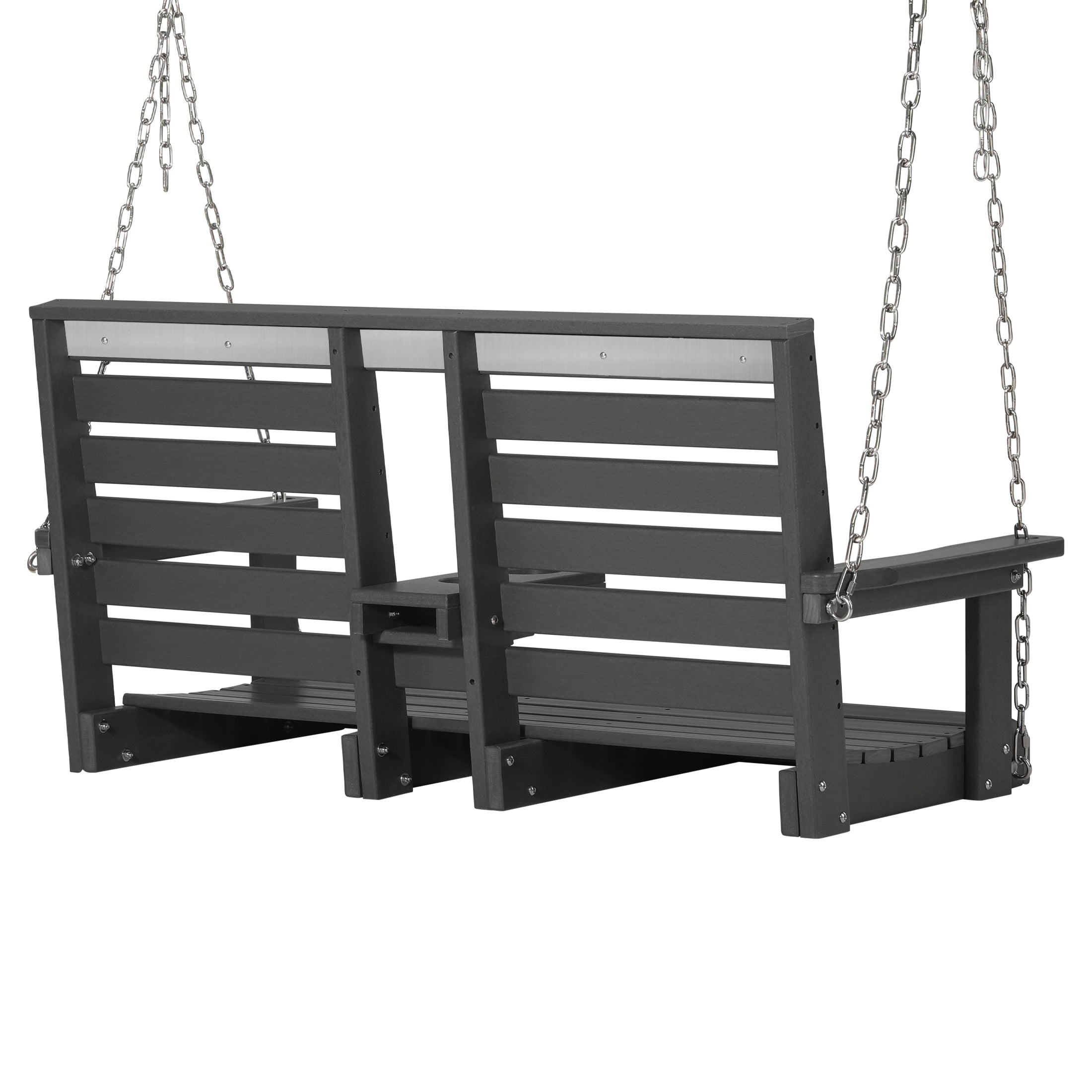 Charleston Outdoor HDPE 54" Front Hanging Porch Swing Bench With Cupholders