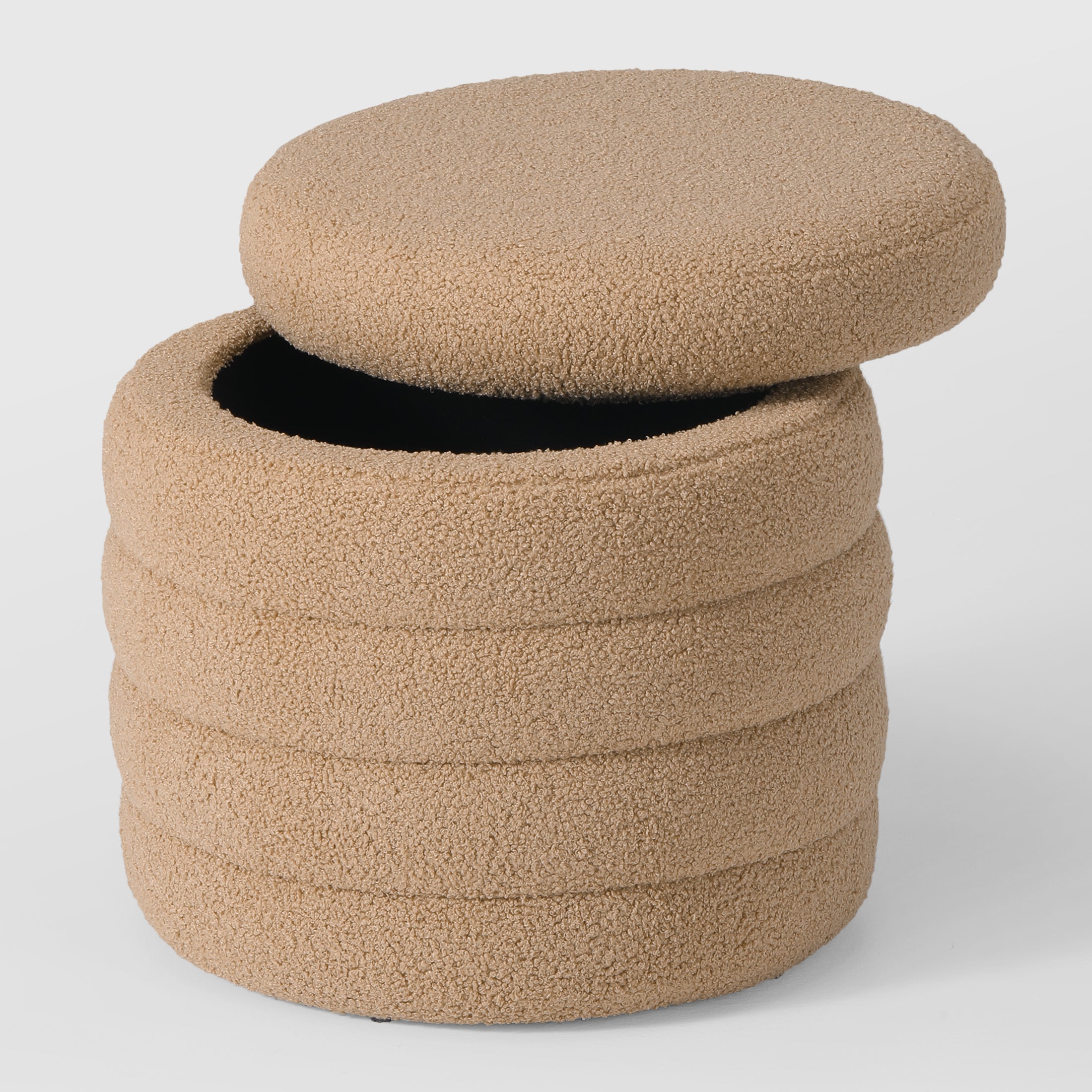 Celine Mid-Century Modern Faux Sherpa Round Storage Ottoman