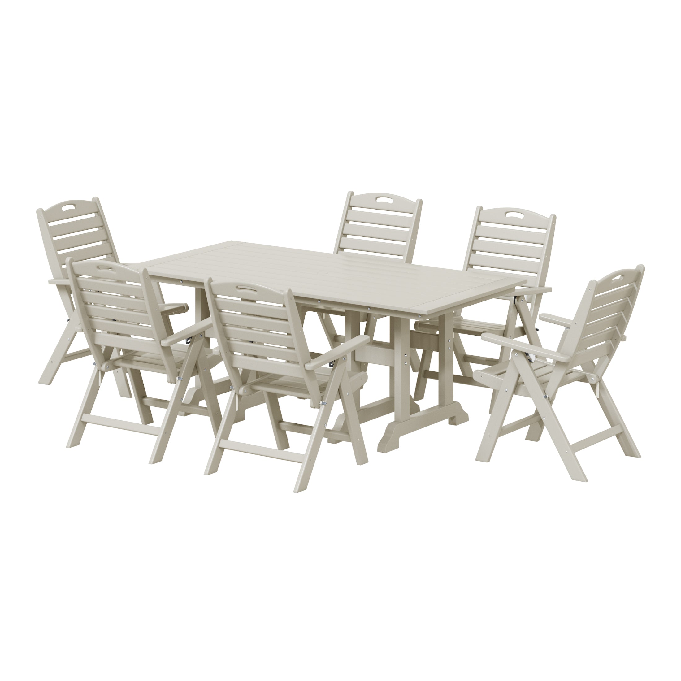Paradise 7-Piece HDPE Rectangular Patio Dining Table Set with Foldable Chairs