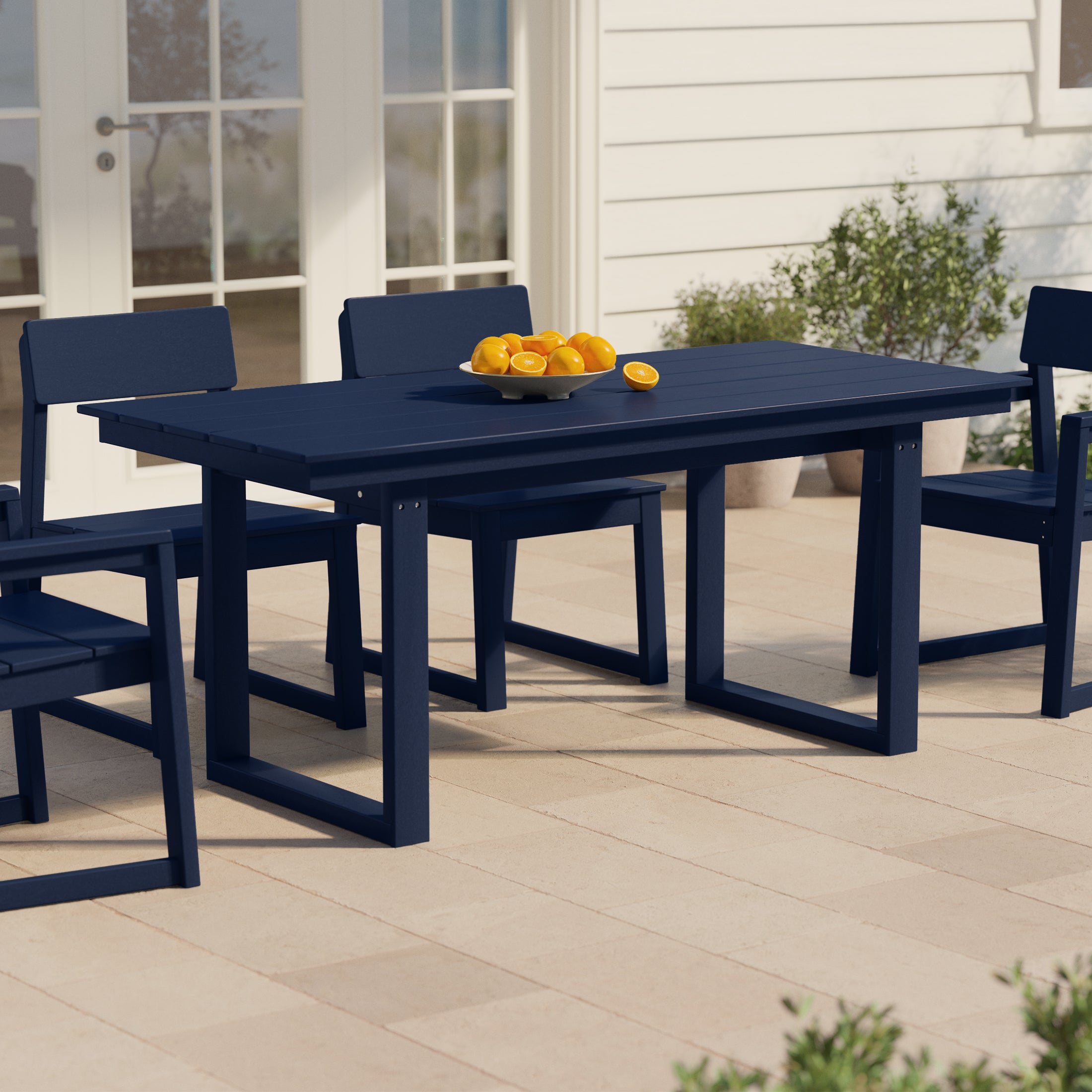 Cambria 68" Outdoor HDPE Modern Rectangular Patio Dining Table With Umbrella Hole