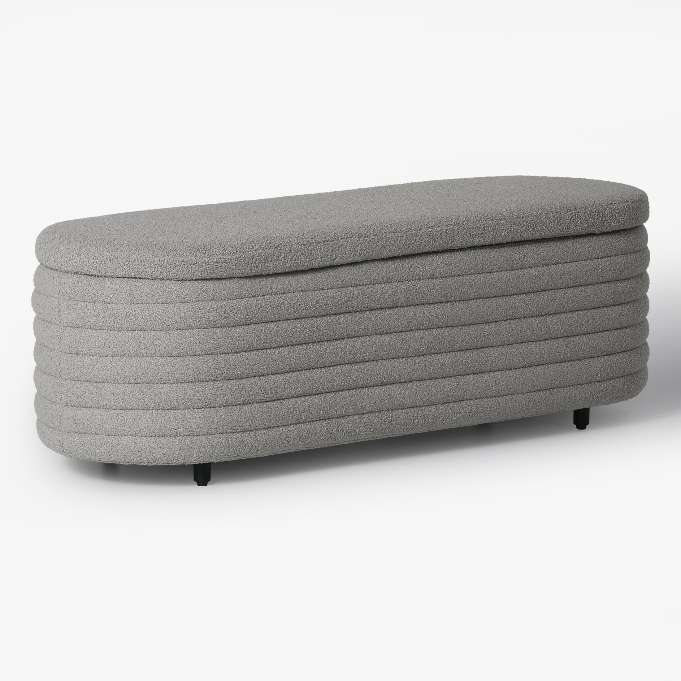 Celine 54" Wide Mid-Century Modern Upholstered Teddy Sherpa Tufted Oval Storage Ottoman Bench