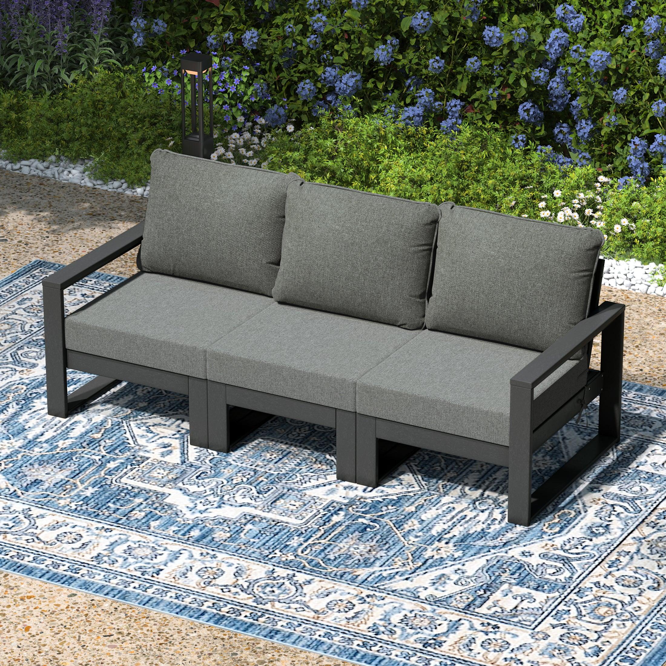 Rockaway Outdoor HDPE All-Weather Modern Deep Seating Patio Sofa with Waterproof Cushions