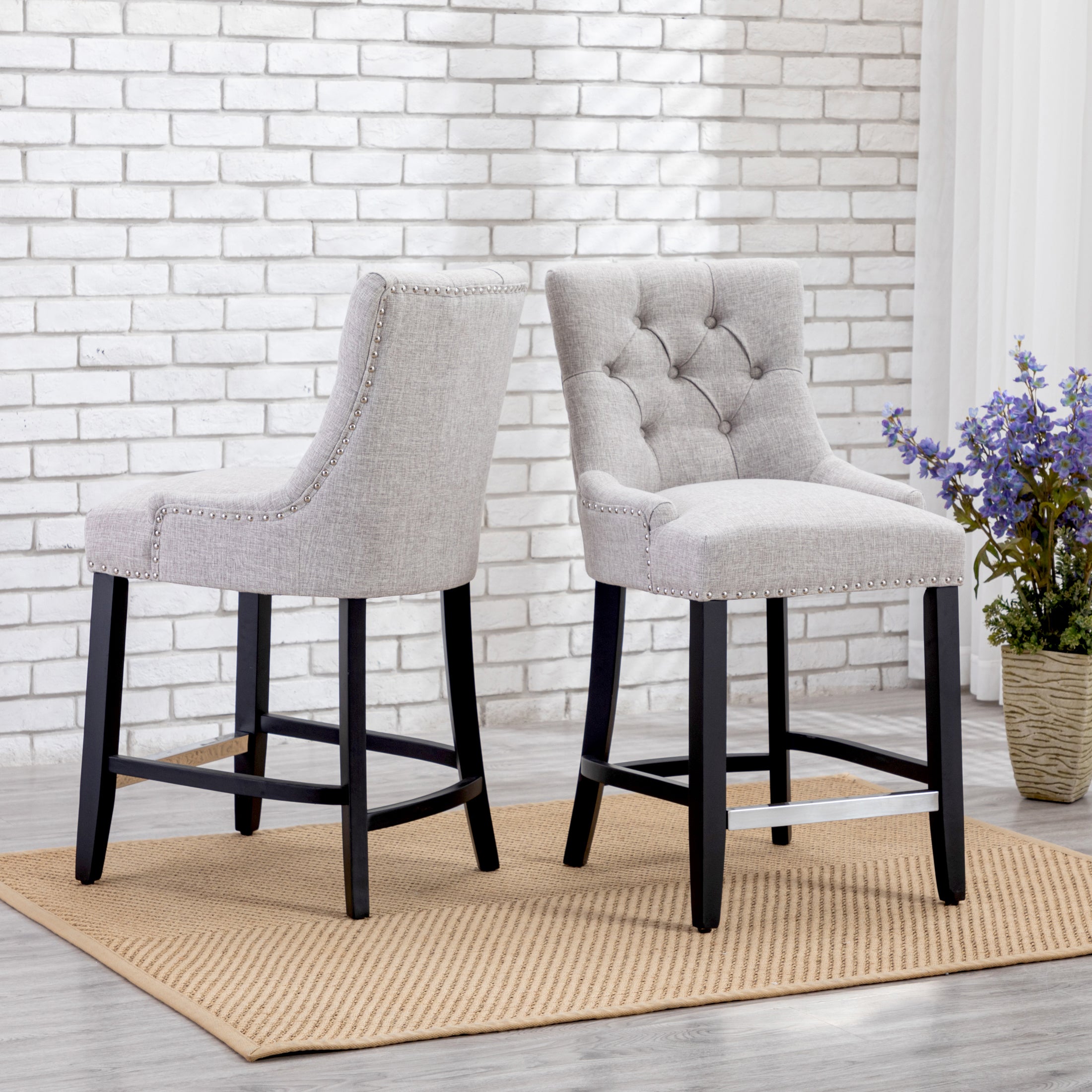 Bellmount 24" Upholstered Wood Bar Stool with Tufted Back (Set of 2)