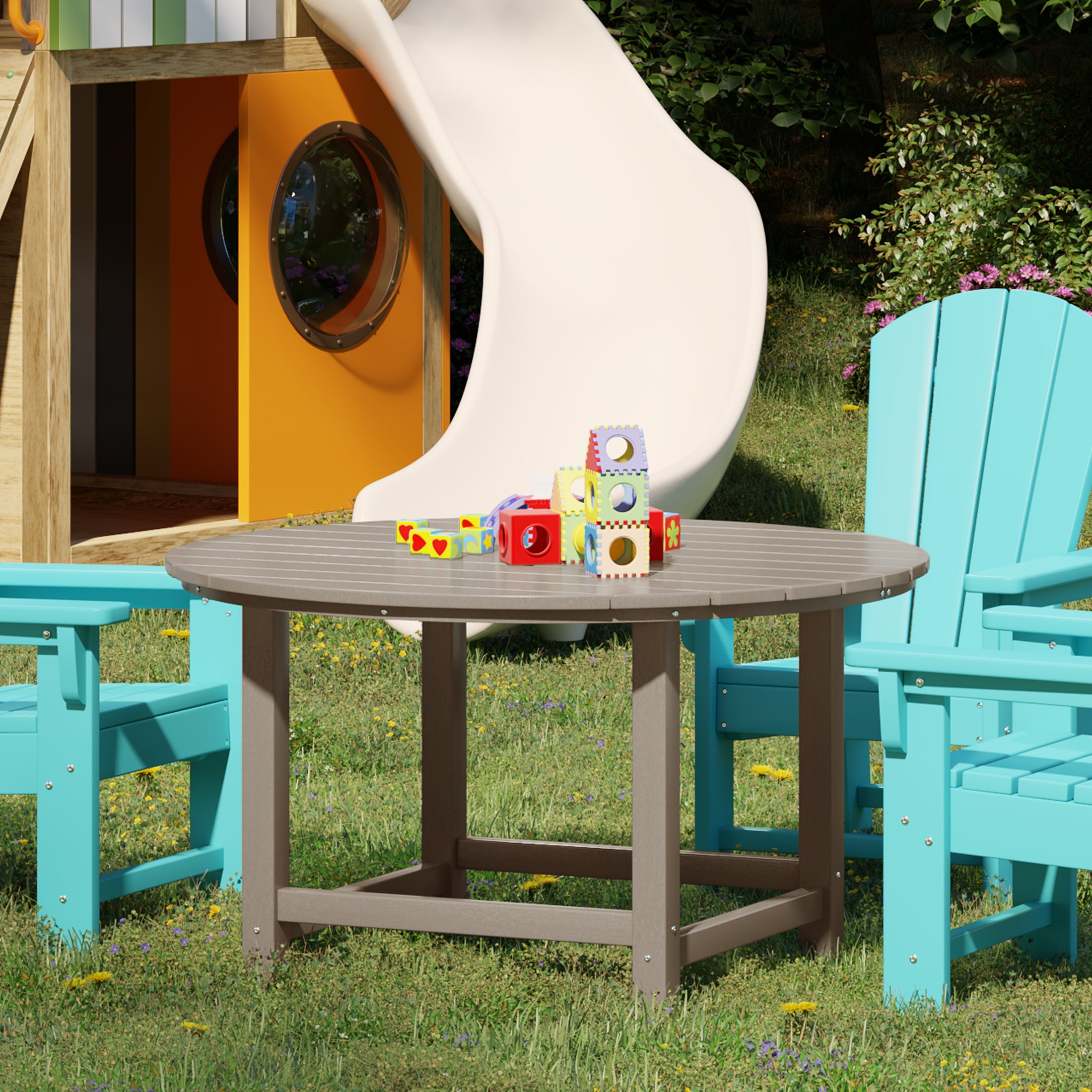 Paradise Kids Outdoor Patio Furniture HDPE 38" Wide Round Dining Table