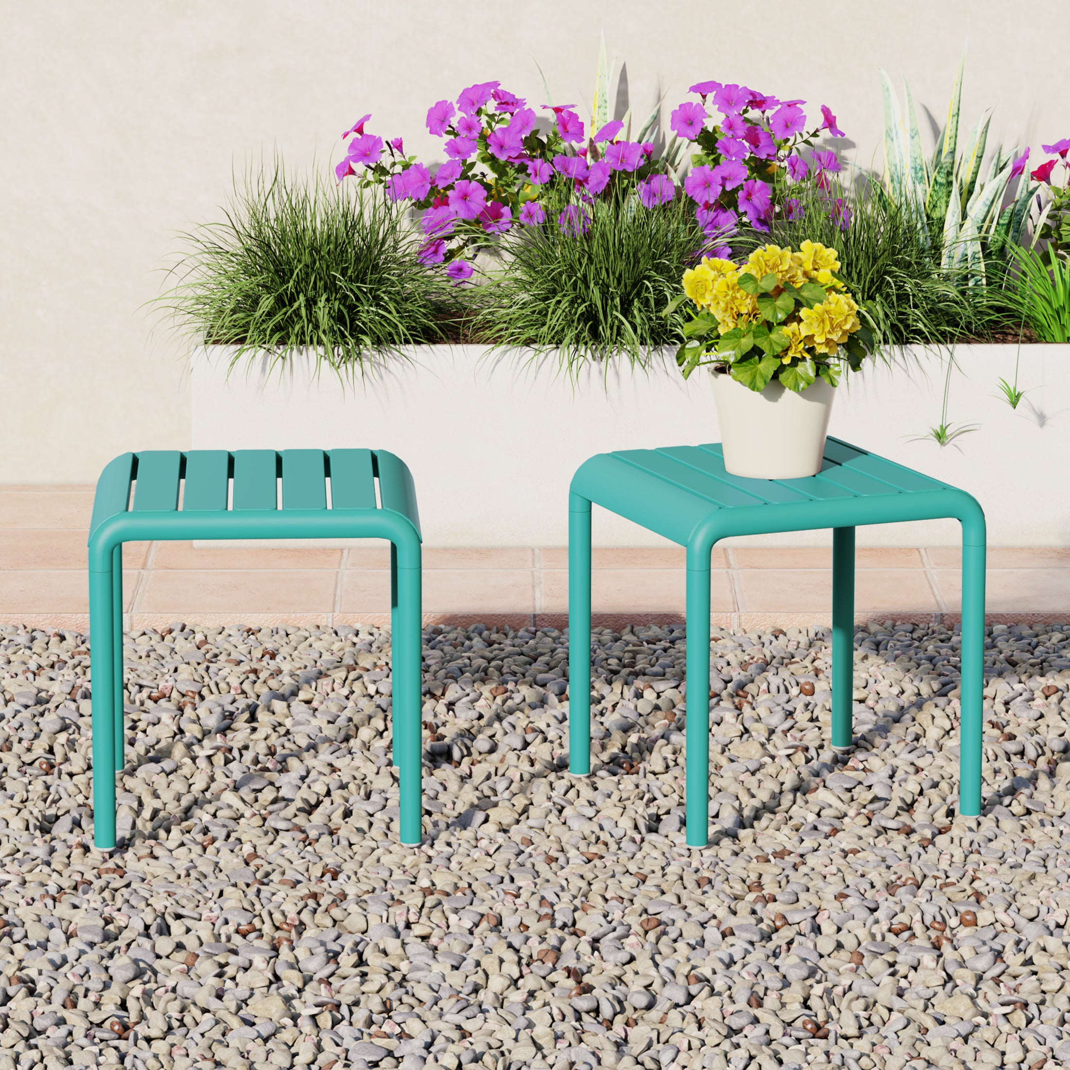 Sunshine Plastic Modern Outdoor Patio Accent Side Tables (Set of 2)