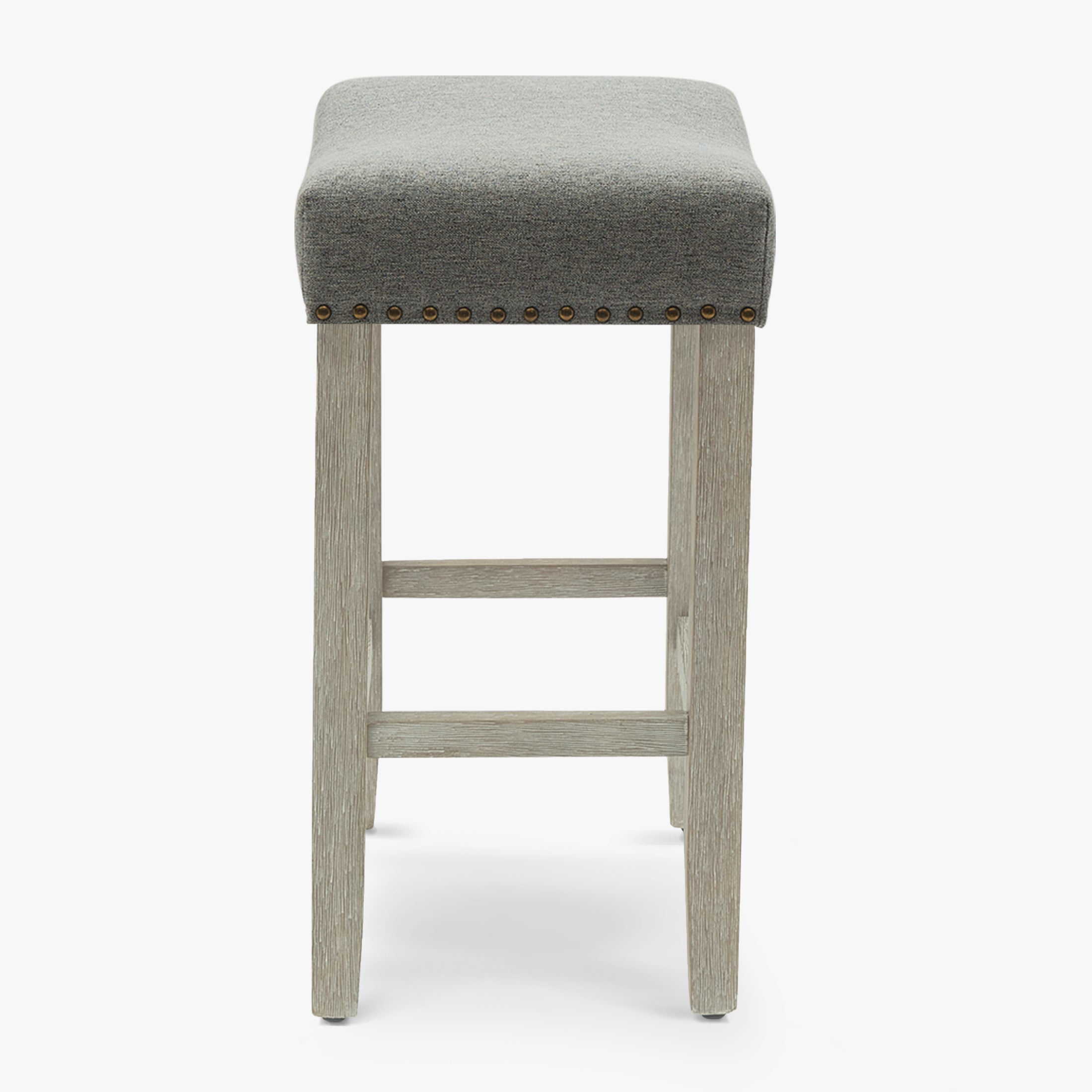 Bulmon 24" upholstered nail head bar counter stool with Antique Gray color legs
