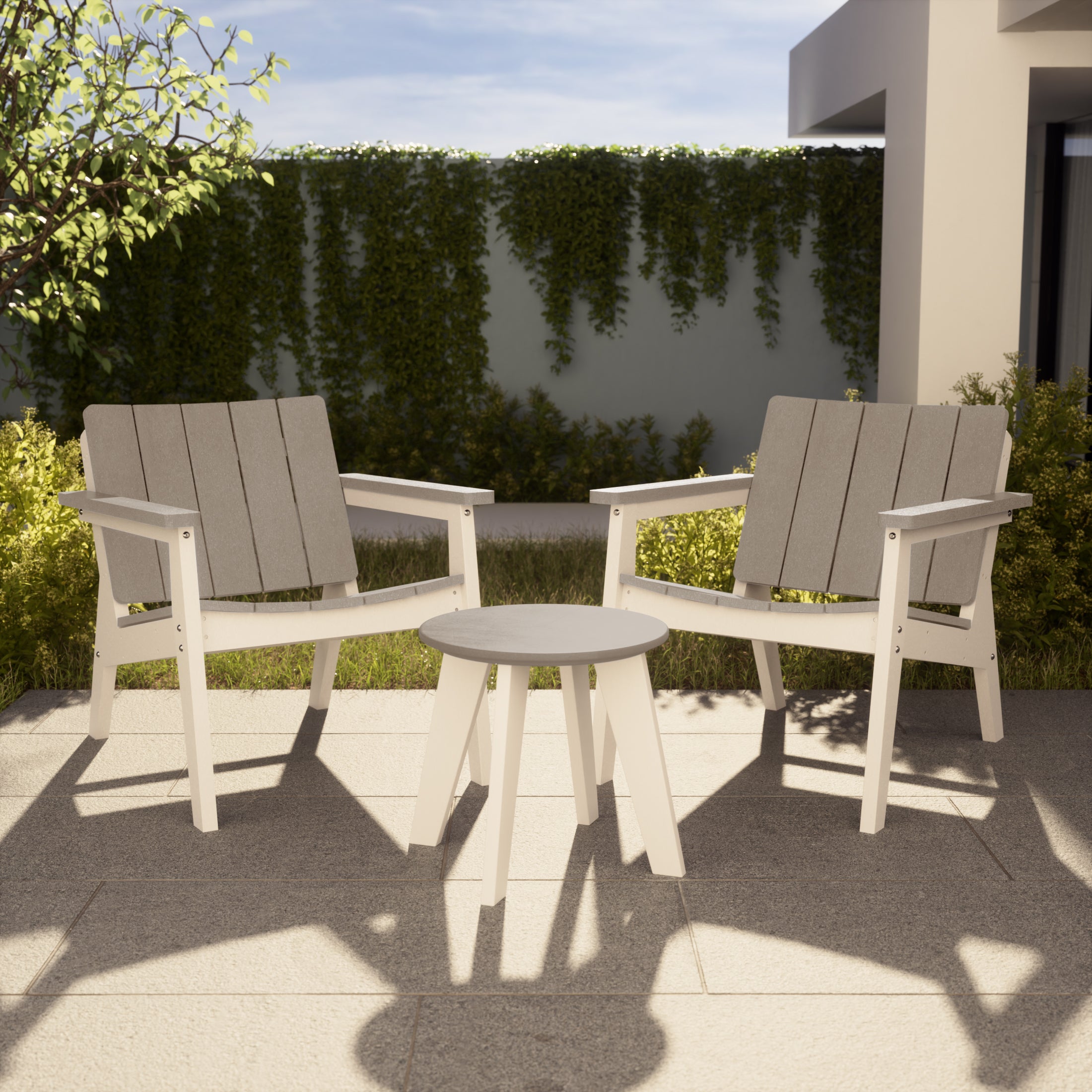 Seaside 3-Piece Outdoor HDPE Conversation Set with Deep Seating Chairs and Round Side Table