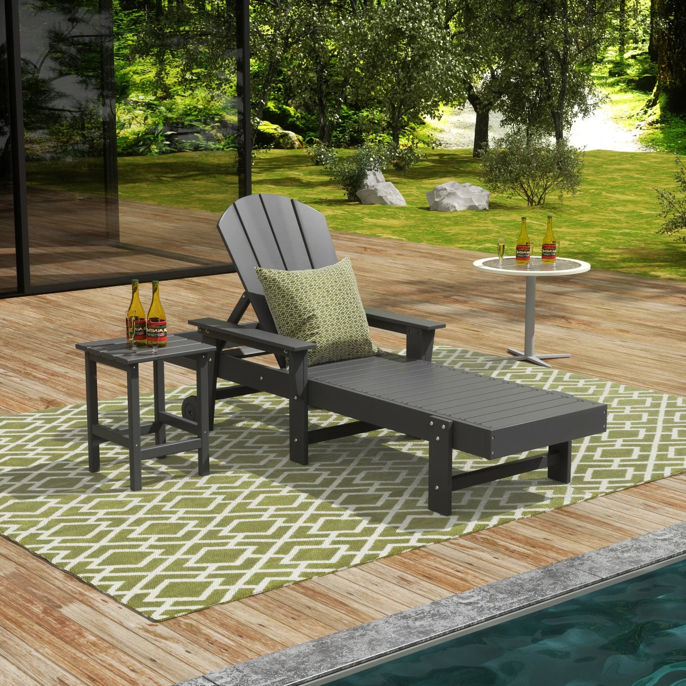 Paradise 2 Piece Adirondack Poly Reclining Chaise Lounge With Arms & Wheels