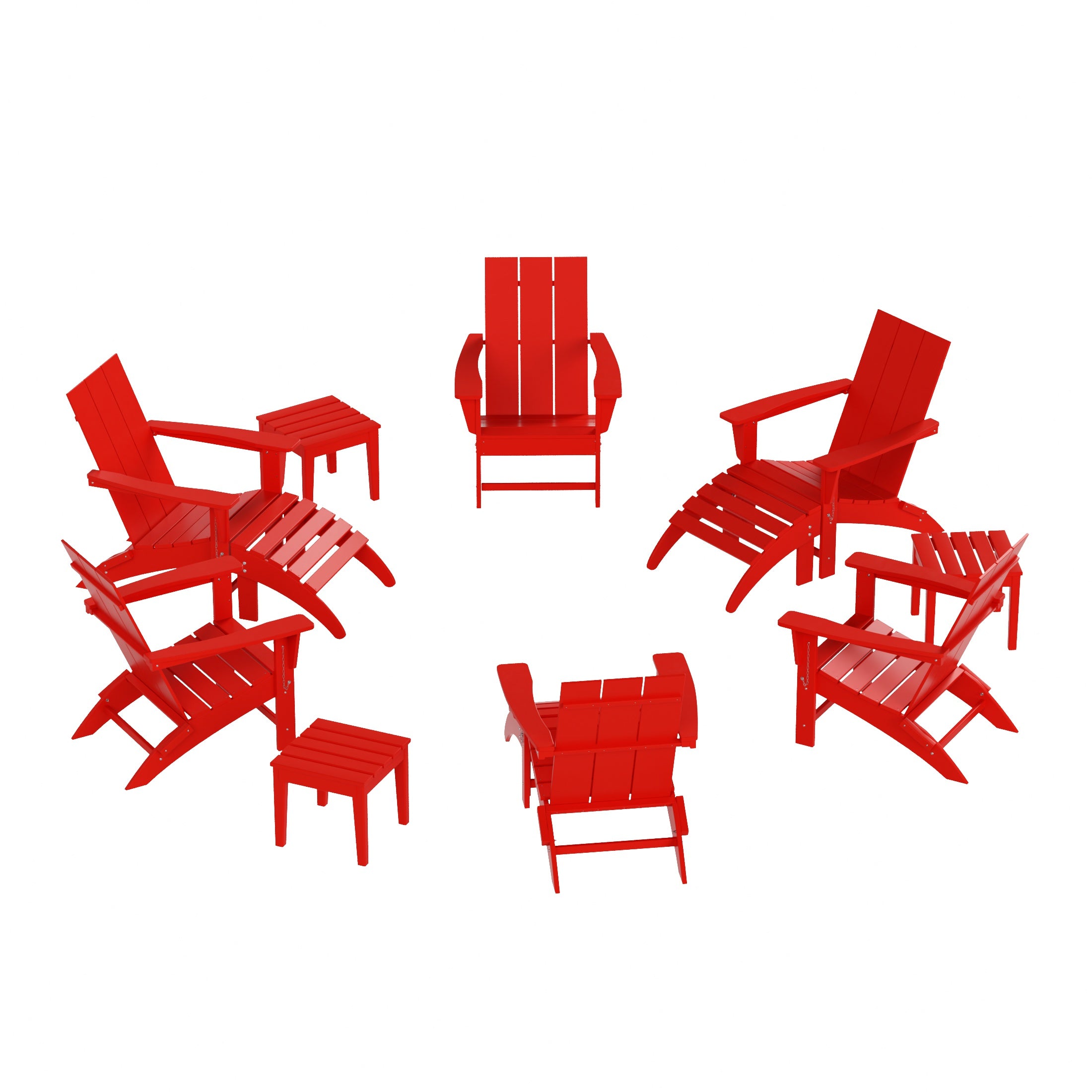 Palms 12-Piece Modern Poly Folding Adirondack Chair with Ottoman and Side Table