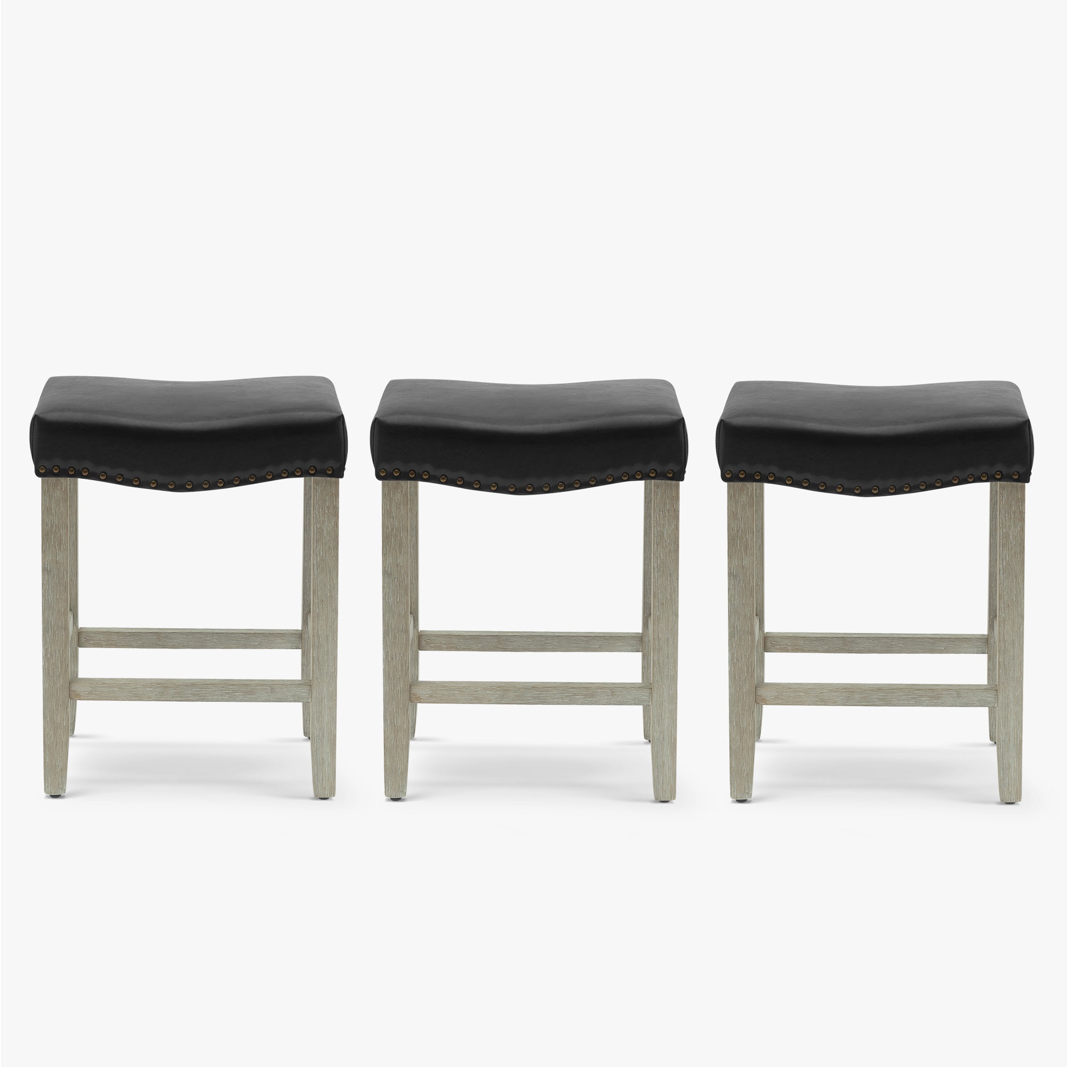 Bulmon 24" Upholstered Saddle Seat Antique Gray Counter Stool (Set of 3)