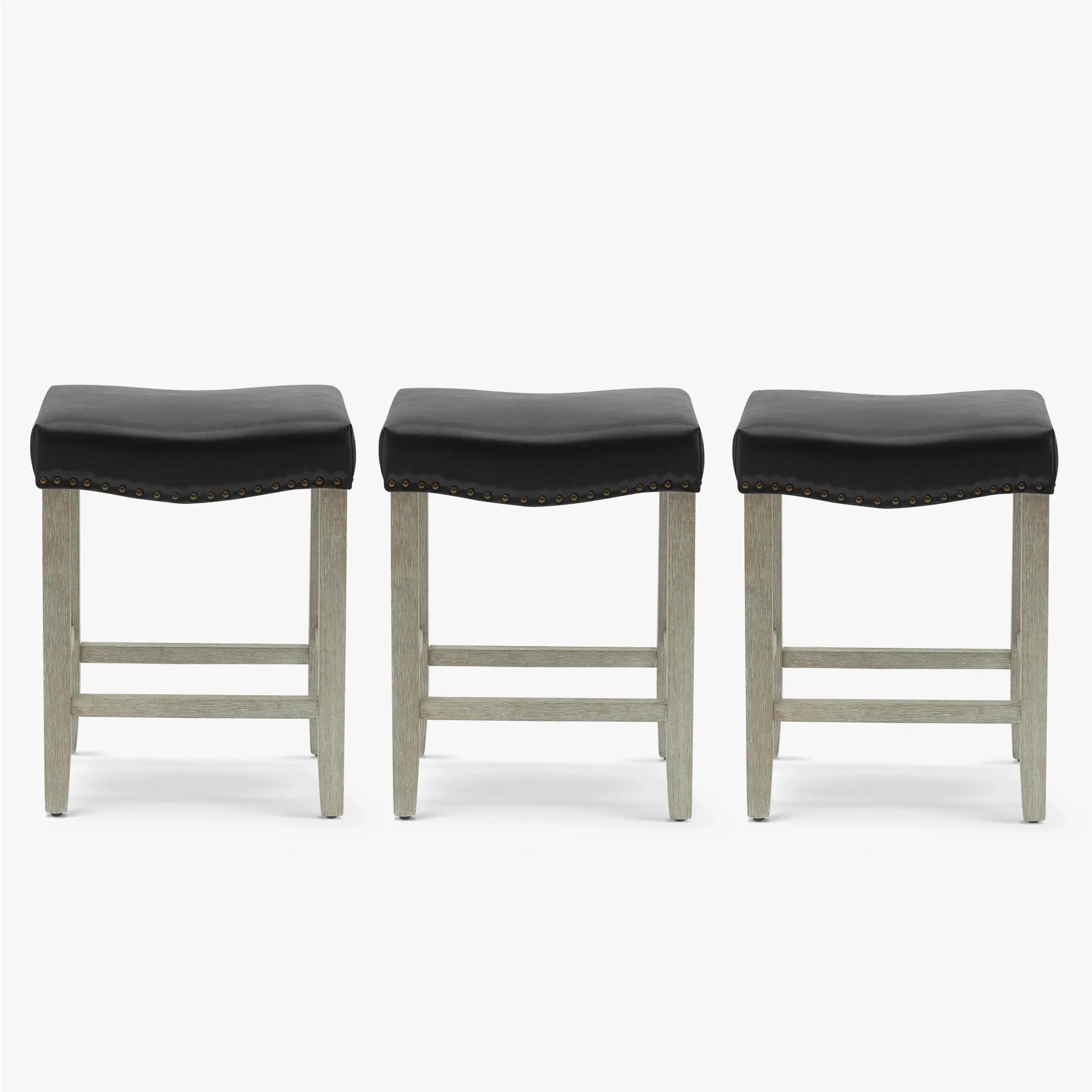 Bulmon 24" Upholstered Saddle Seat Antique Gray Counter Stool (Set of 3)