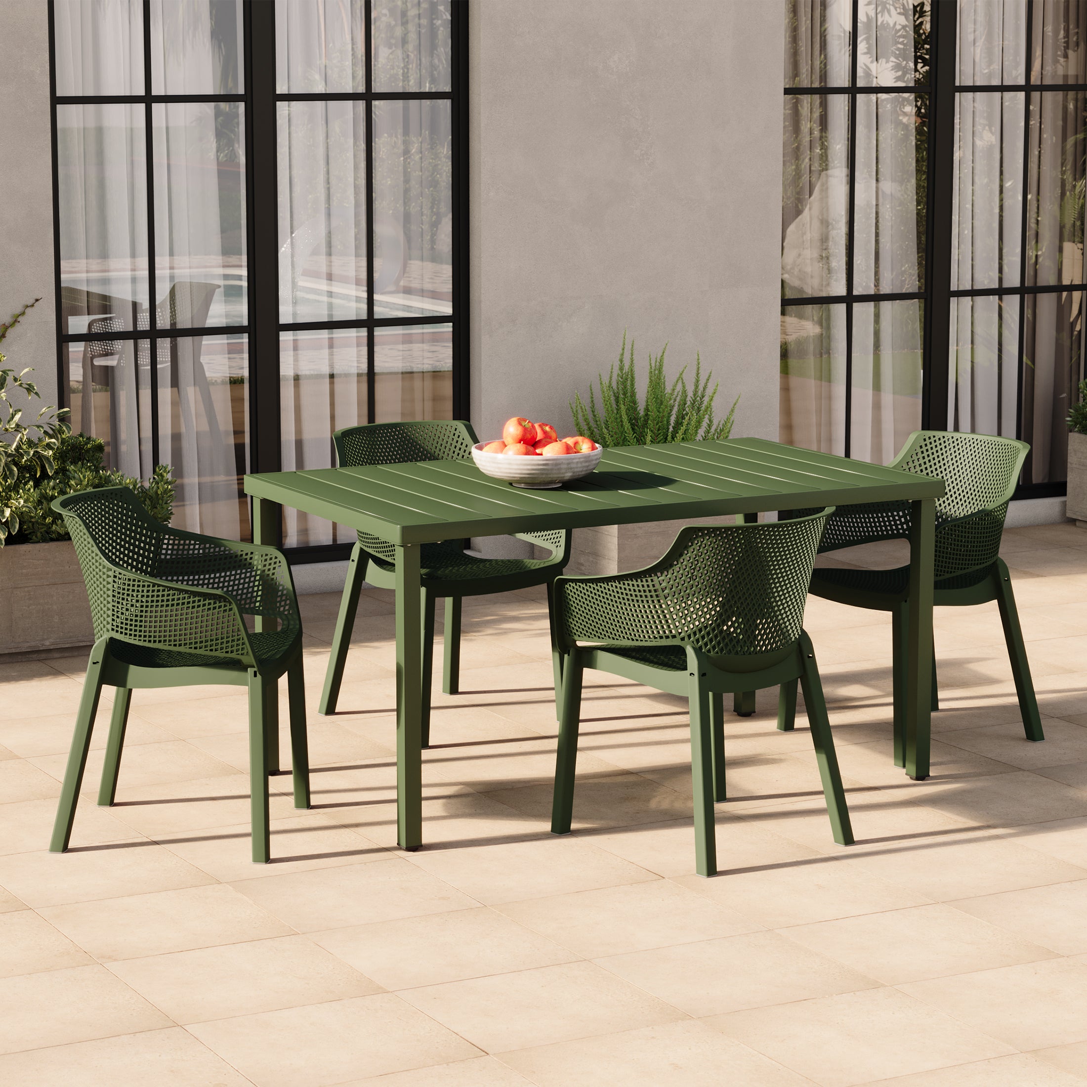 Sunshine Outdoor Modern Stackable Plastic Resin Patio Dining Armchair (Set of 4)