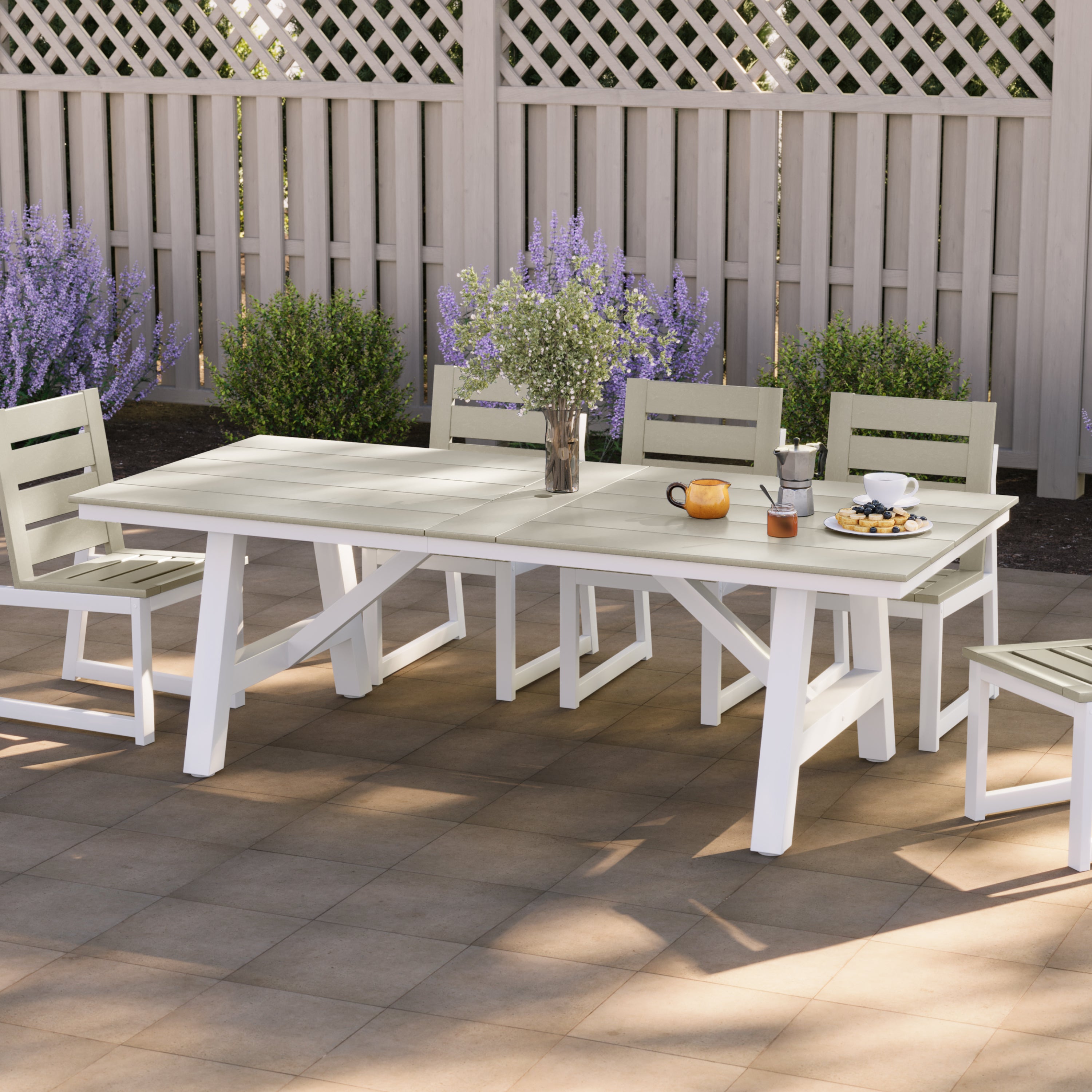 Stinson 90" HDPE Rectangle Outdoor Patio Dining Table With Umbrella Hole and Metal Frame