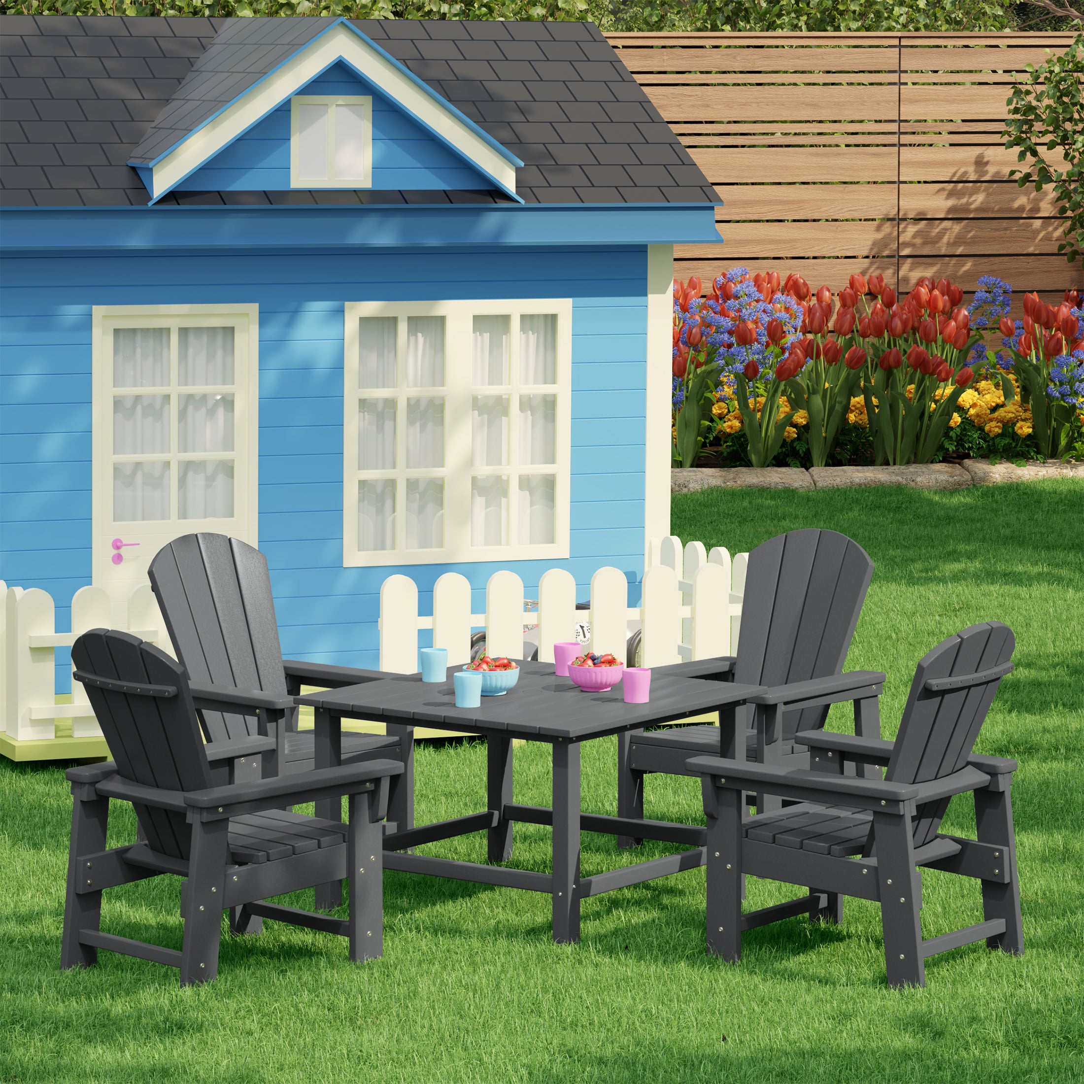 Paradise Kids 5-Piece HDPE Outdoor Square Patio Dining Table and Chairs Set