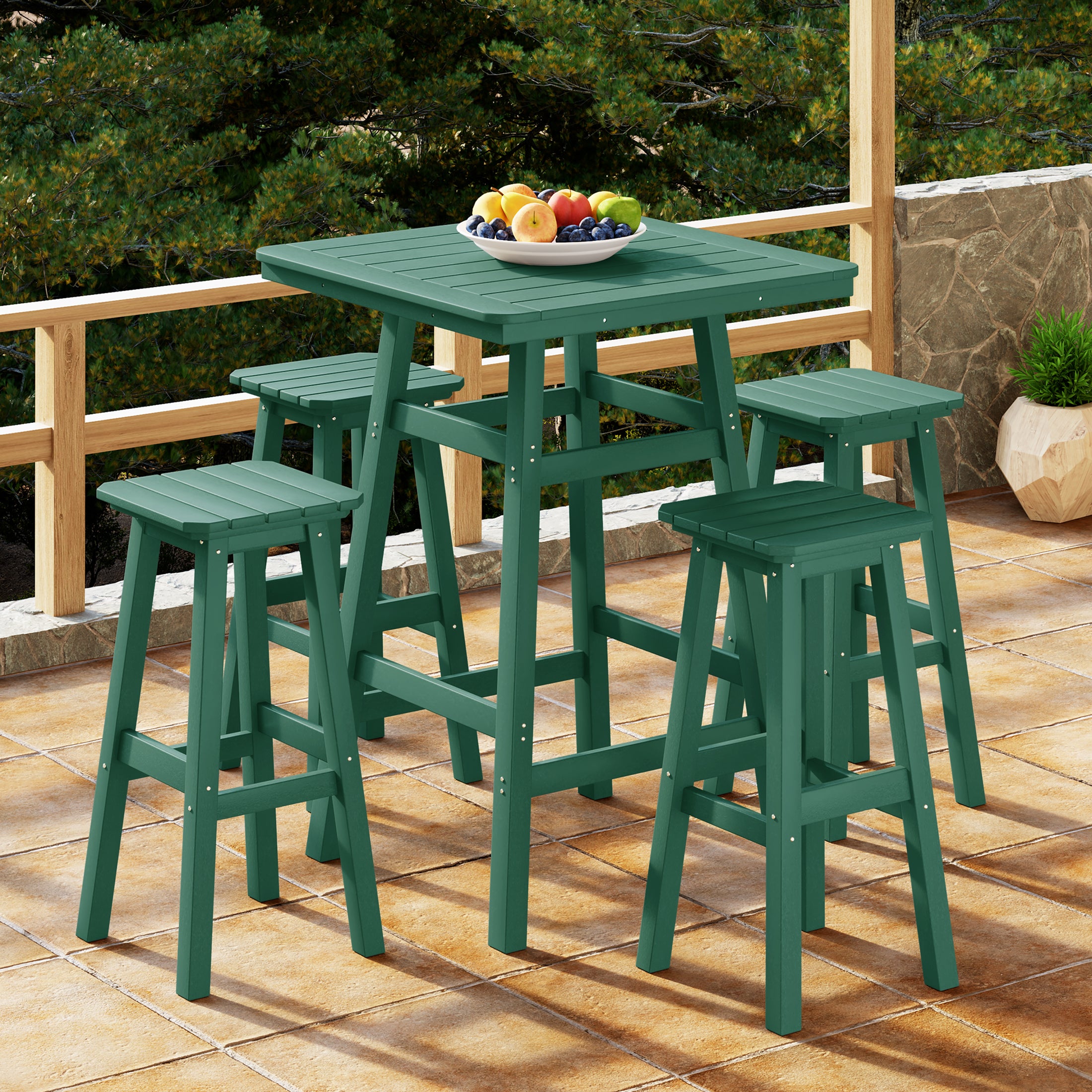 Paradise 5-Piece HDPE Outdoor Patio Dining Bar Bistro Table Set with Bar Stools