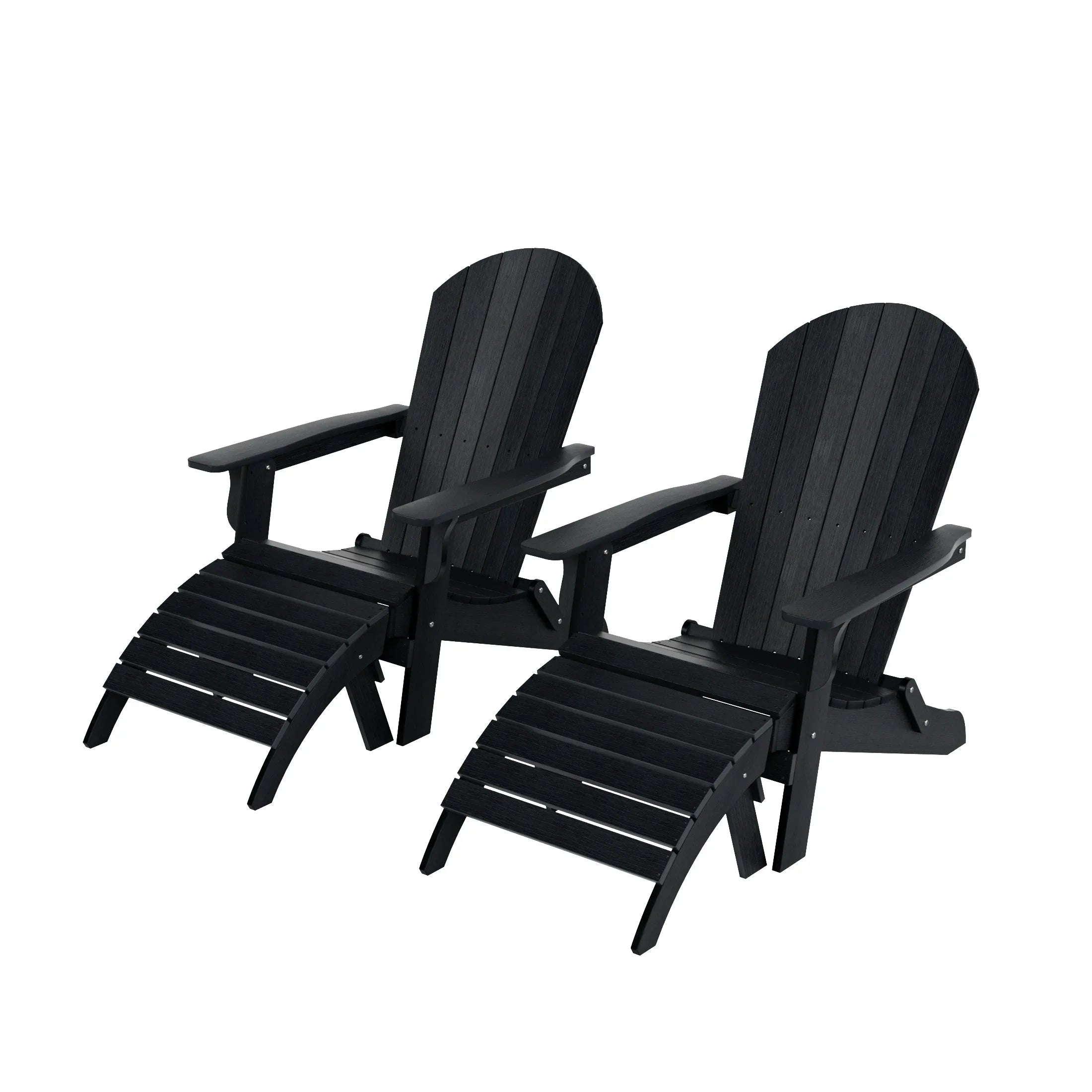 Florence 4-Piece HIPS Outdoor Folding Adirondack Seashell Chair With Folding Ottoman (Set of 2)