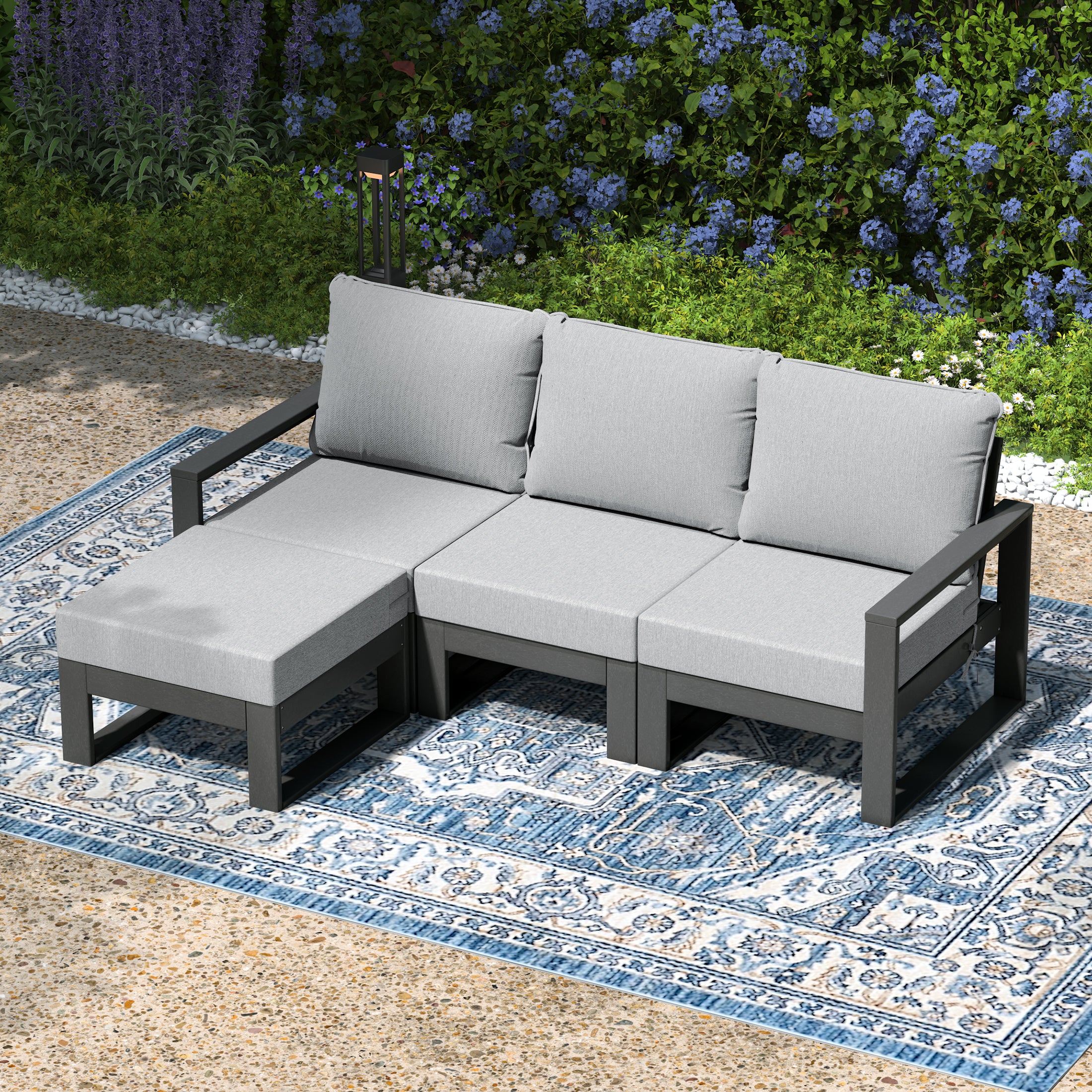 Rockaway 4-Piece Outdoor HDPE All-Weather Modern Deep Seating Patio Sofa Sectional Set with Waterproof Cushions