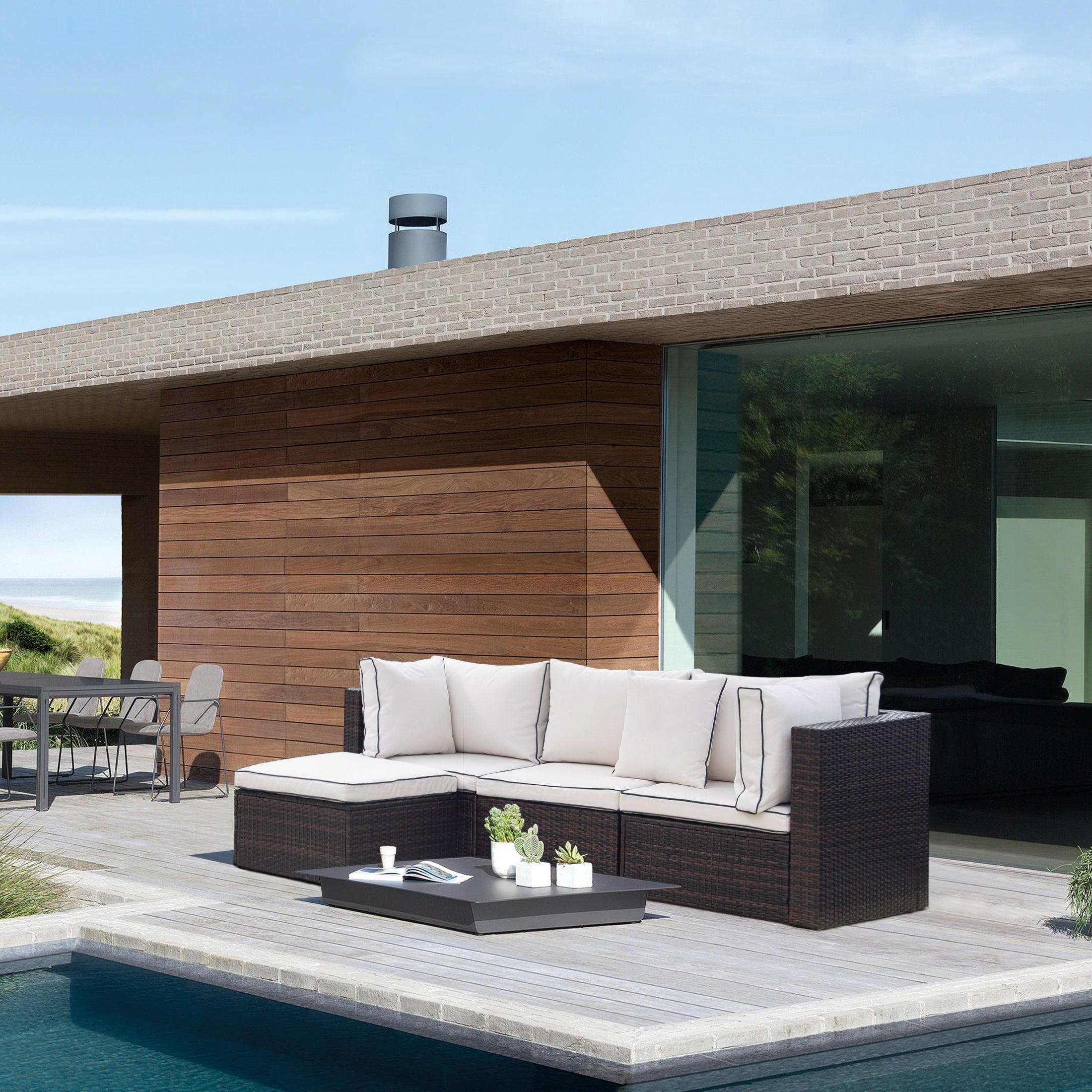 London 4-Piece Outdoor Rattan Wicker Sectional Sofa Furniture Set - Costaelm