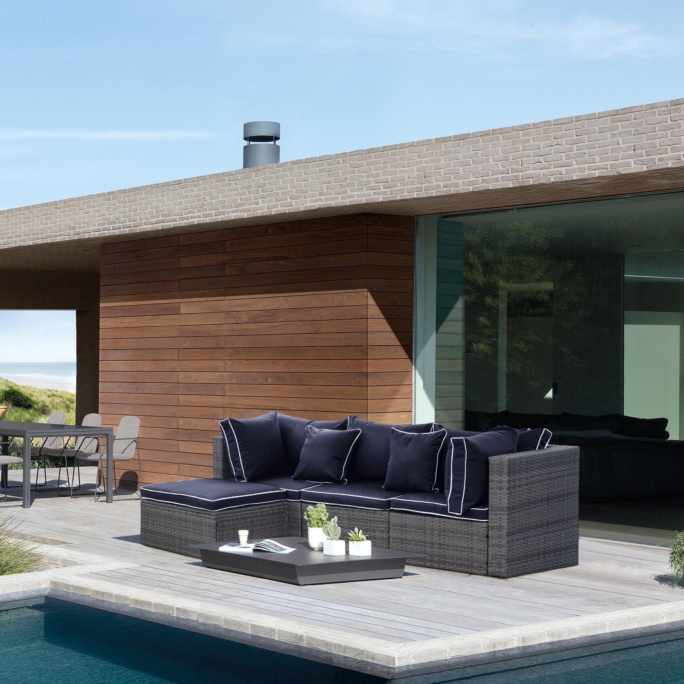 London 4-Piece Outdoor Rattan Wicker Sectional Sofa Furniture Set - Costaelm