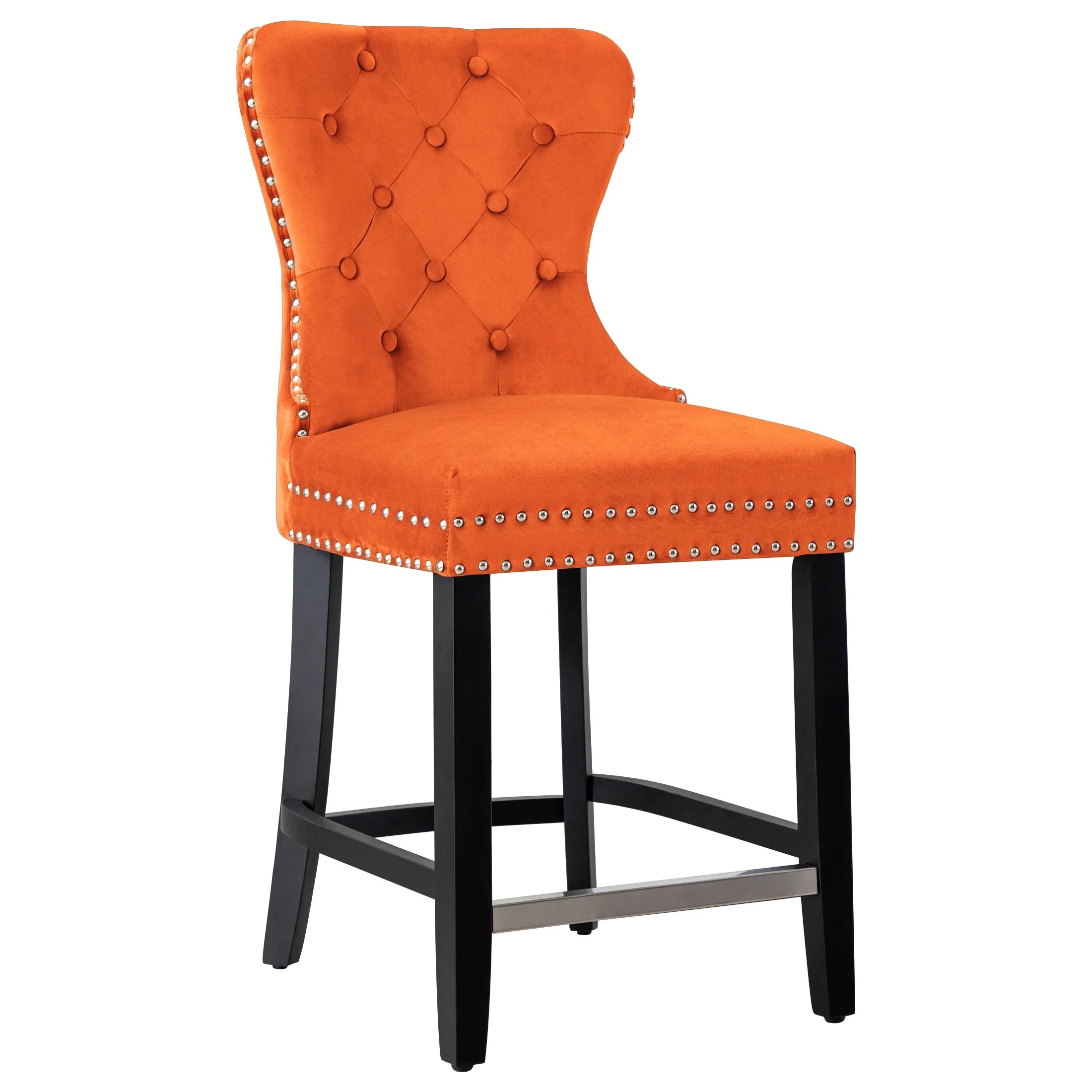 Hank 24" Tufted Velvet Counter Stool, Black