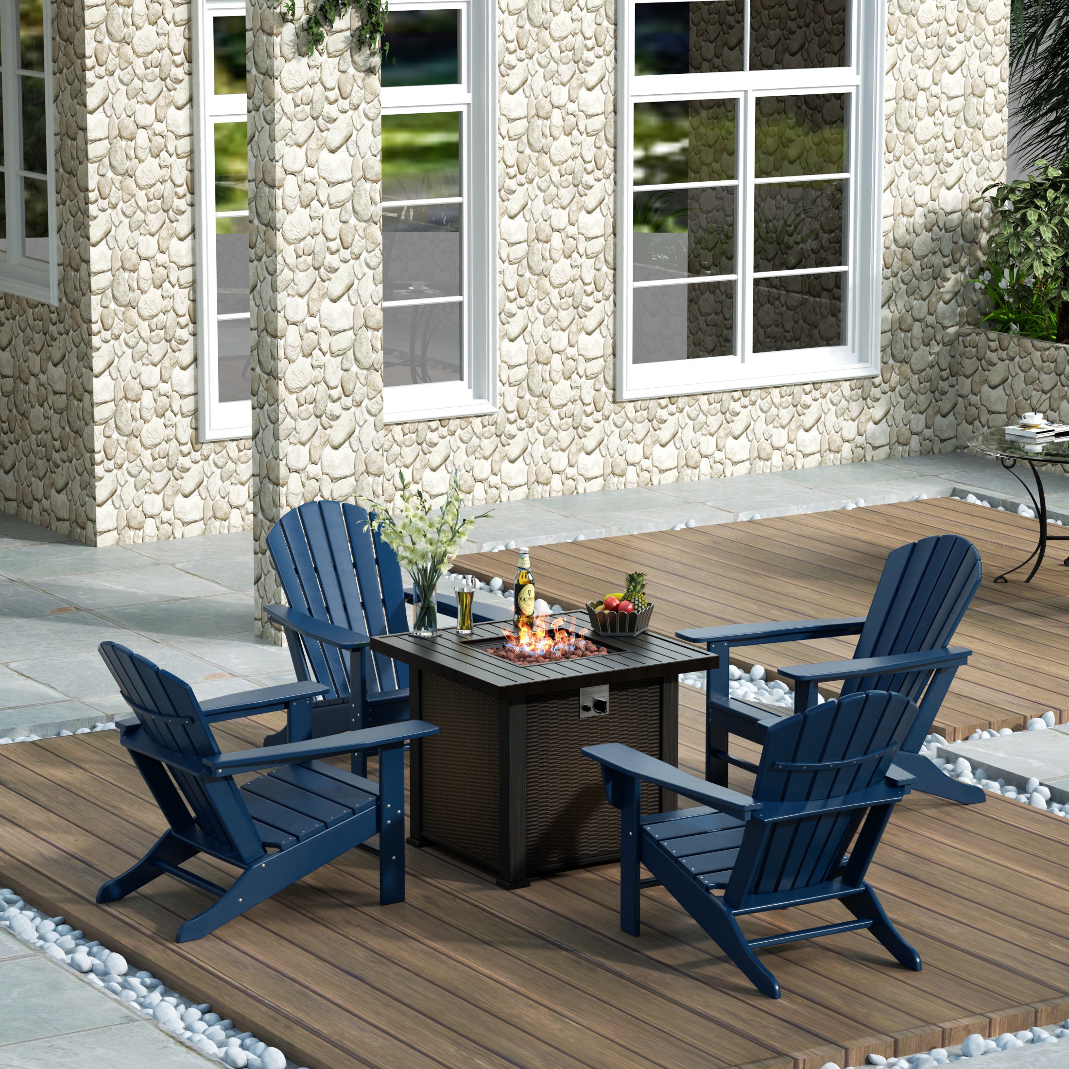 Portside Dylan Outdoor Patio Adirondack Chair With Square Fire Pit Table Sets