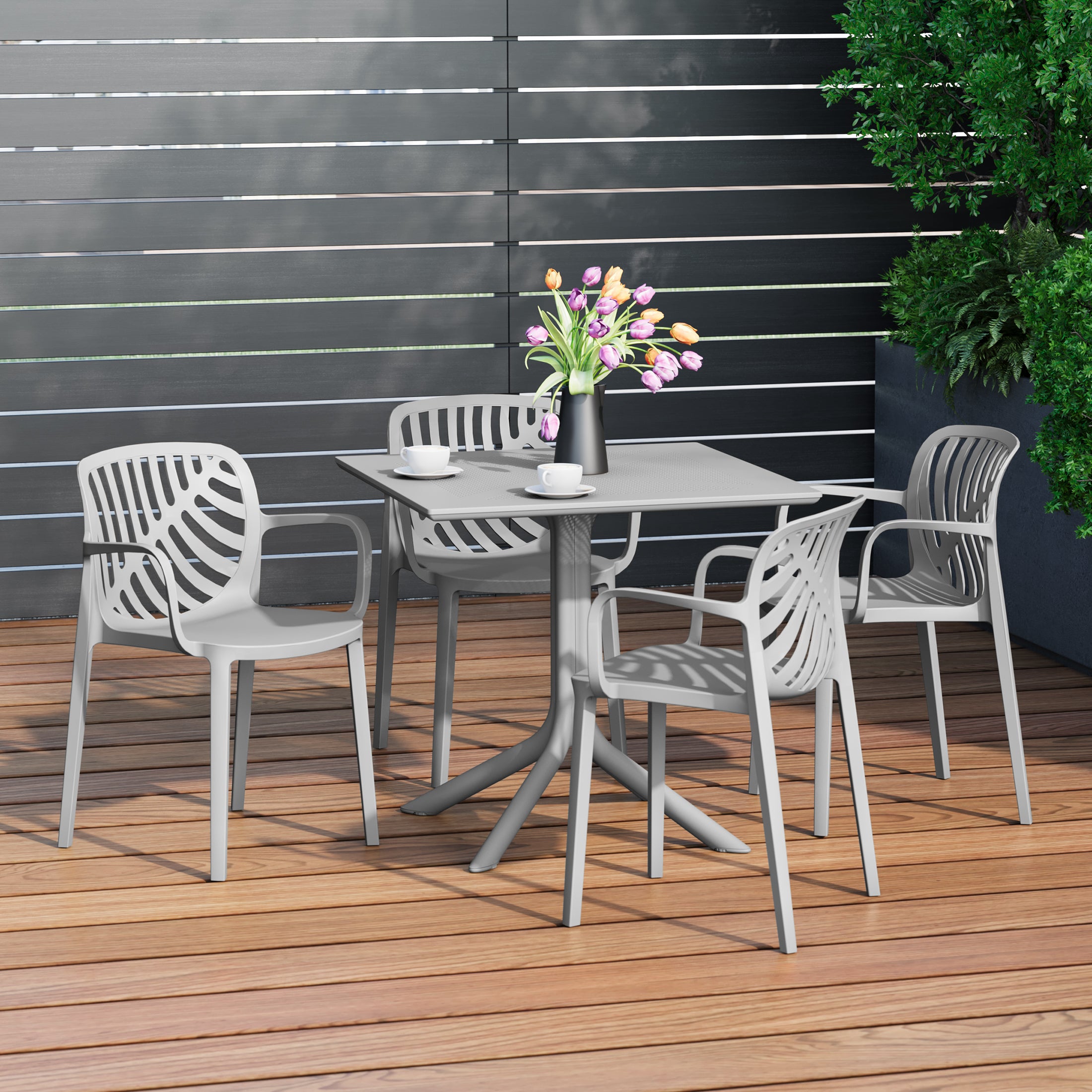 Sunshine 5-Piece Outdoor Resin Square Patio Dining Table Set with Modern Stackable Patio Dining Chairs