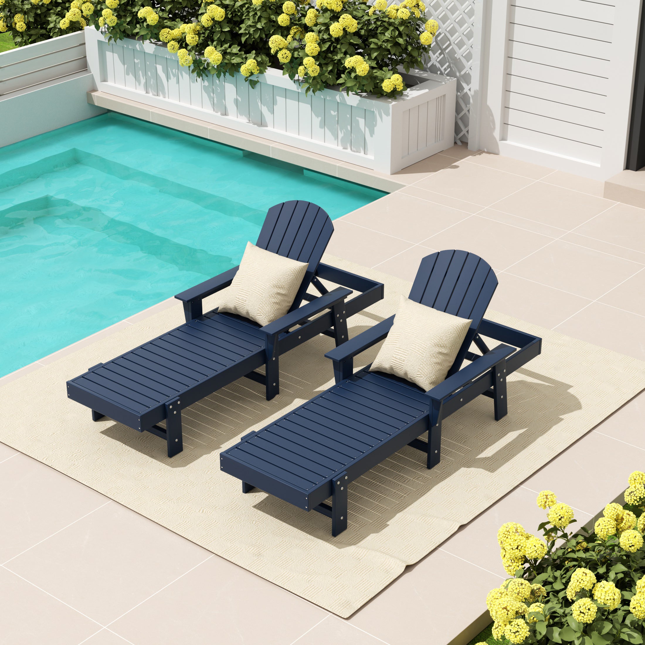 Portside 2 Piece Adirondack Poly Reclining Chaise Lounge With Arms