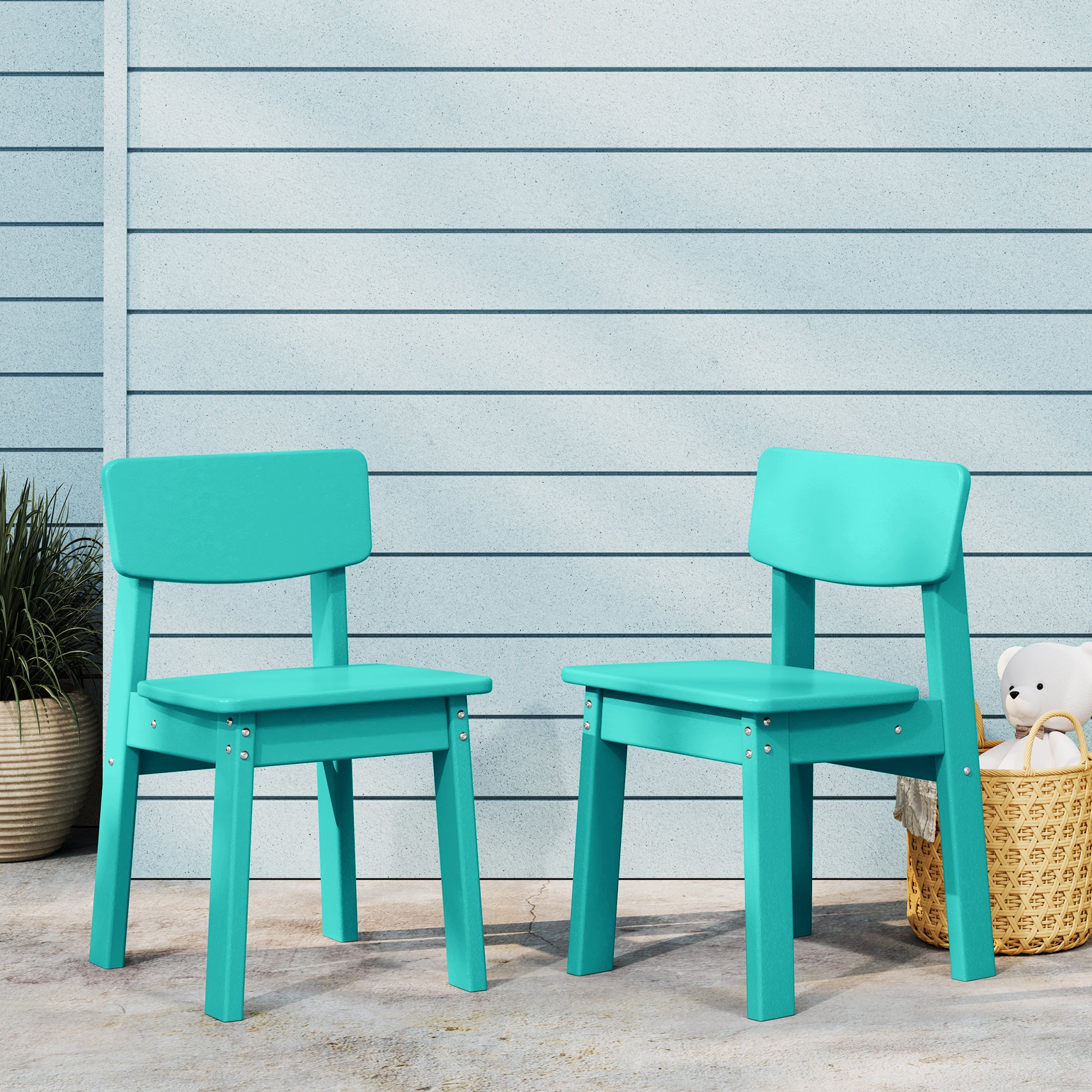 Little Explorers Outdoor HDPE Kids Modern Plastic Toddler Dining Chairs (Set of Two)
