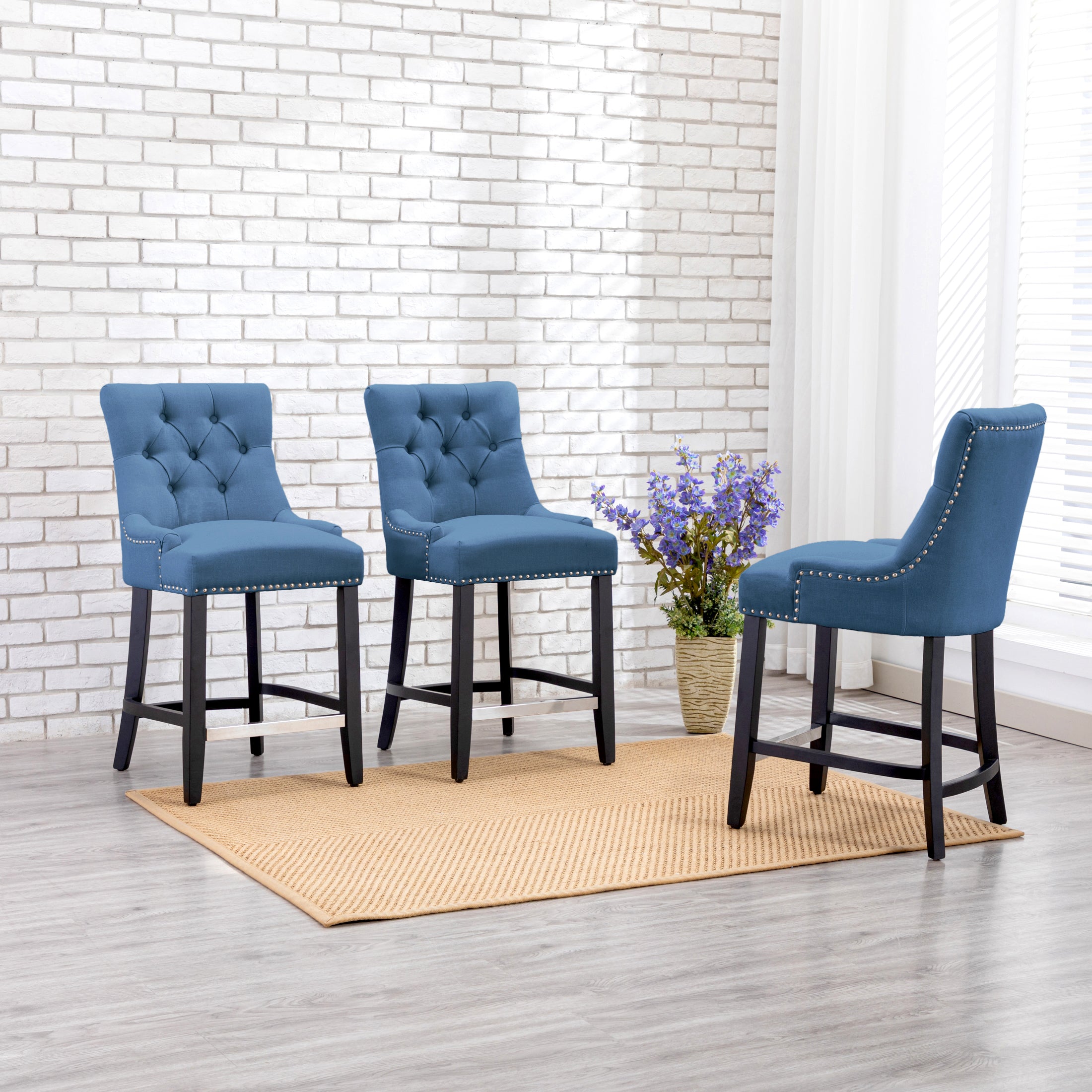 Bellmount 24" Upholstered Wood Counter Stool with Tufted Back (Set of 3)