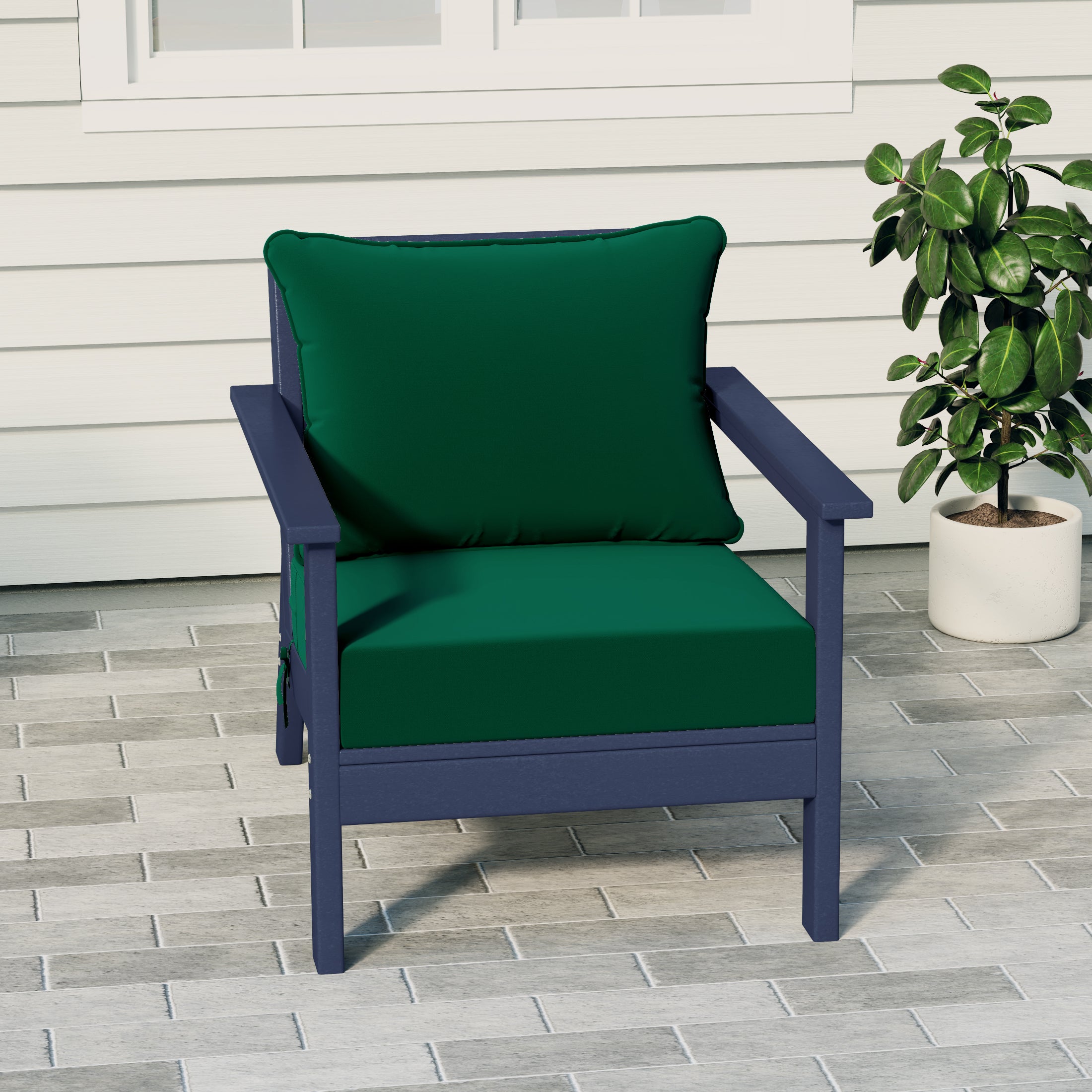 Portsmouth Outdoor Modern HDPE Patio Club Chair with Deep Seat Cushions
