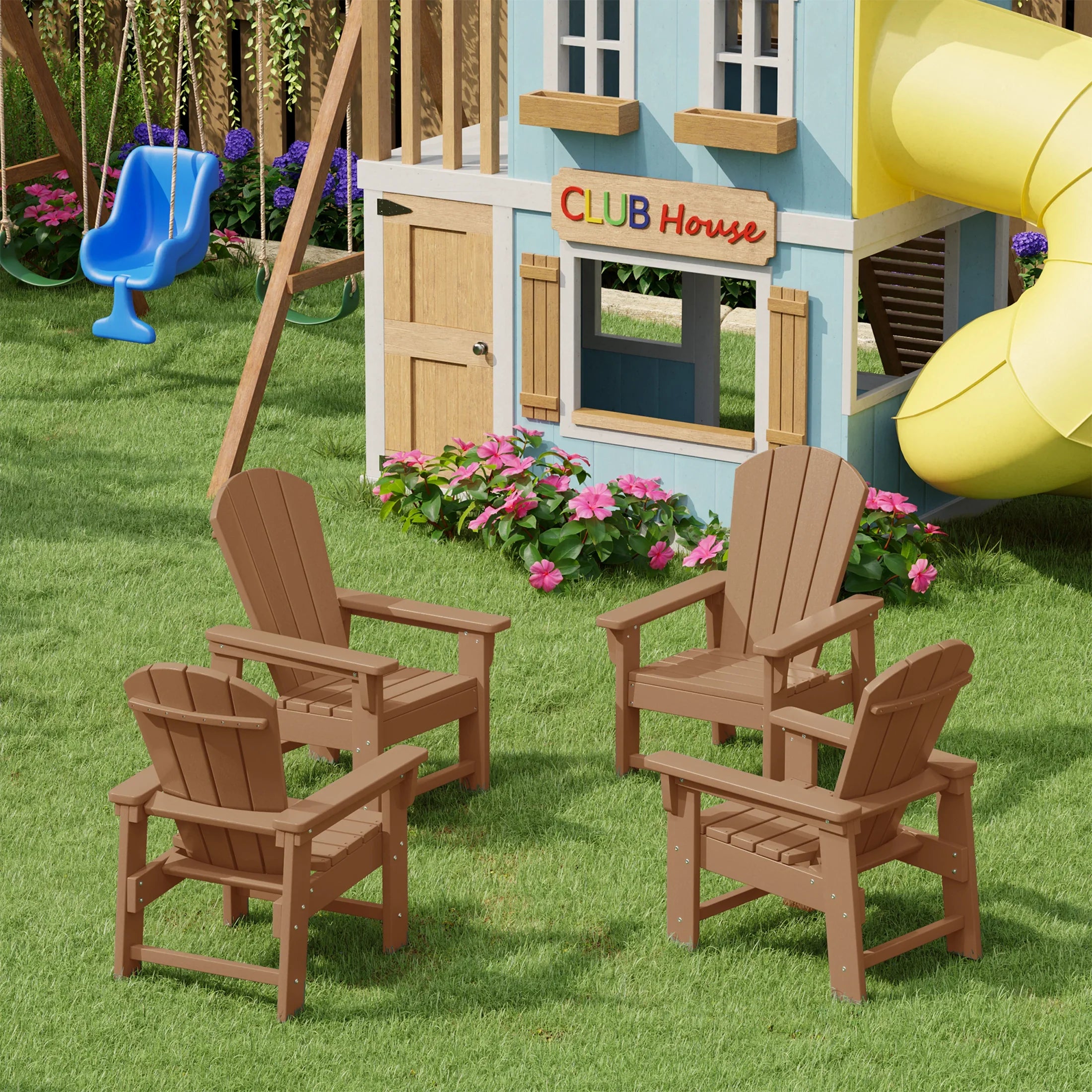 Paradise Kids Outdoor Adirondack Plastic Patio Chair (Set of 4)