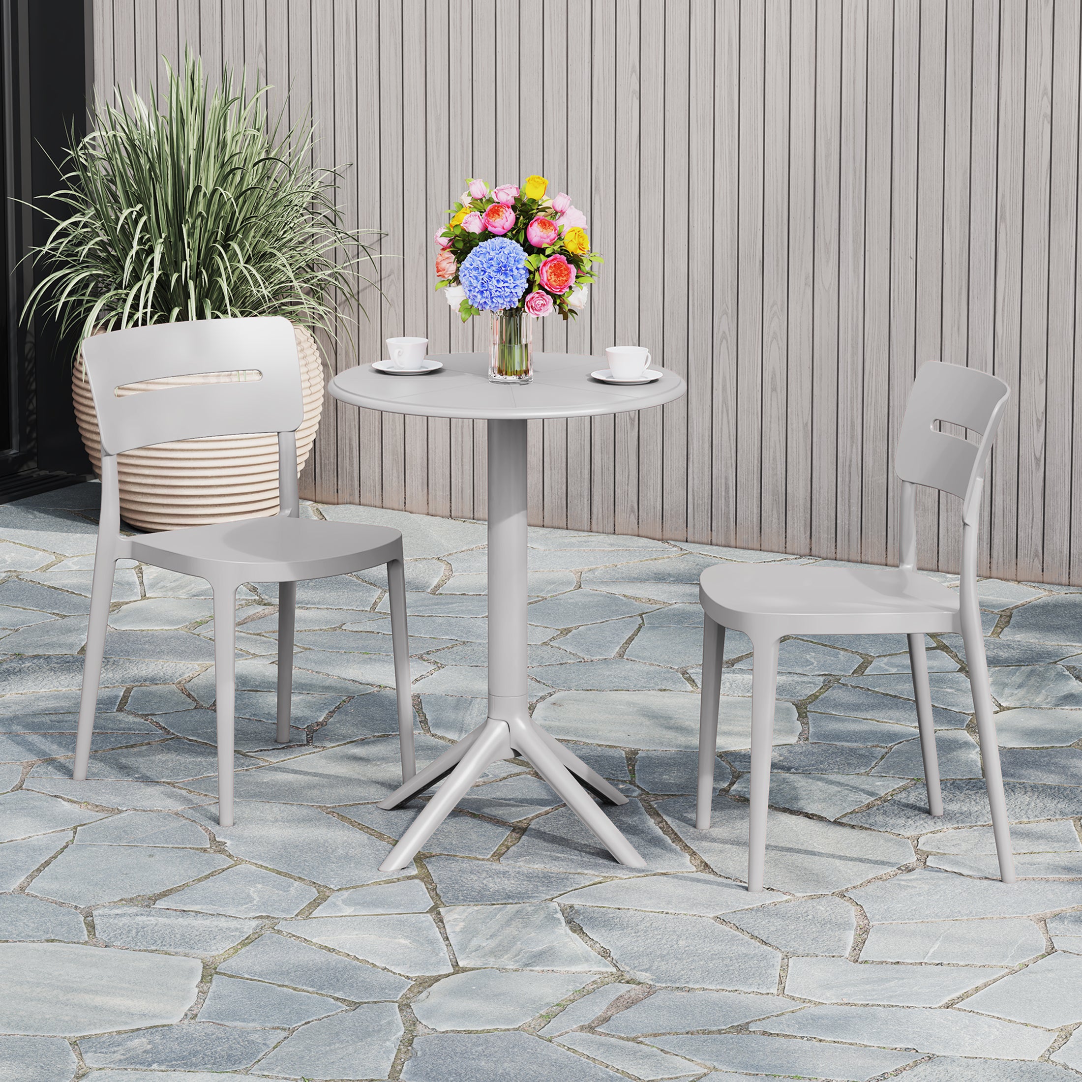 Sunshine 3-Piece Outdoor Resin Patio Bistro Set with Stackable Patio Dining Chairs