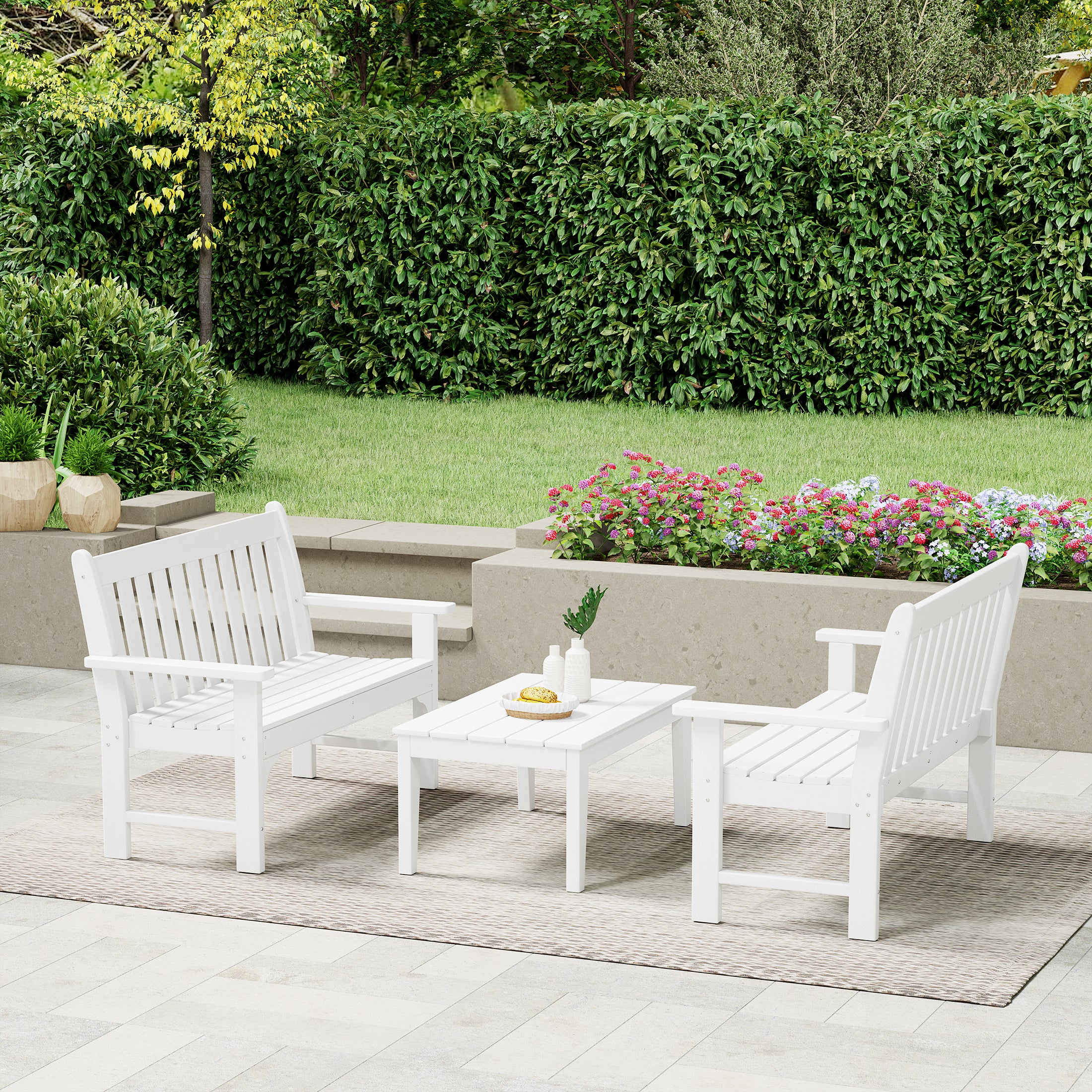 Paradise 3-Piece HDPE Outdoor Patio Furniture Couch and Coffee Table Set