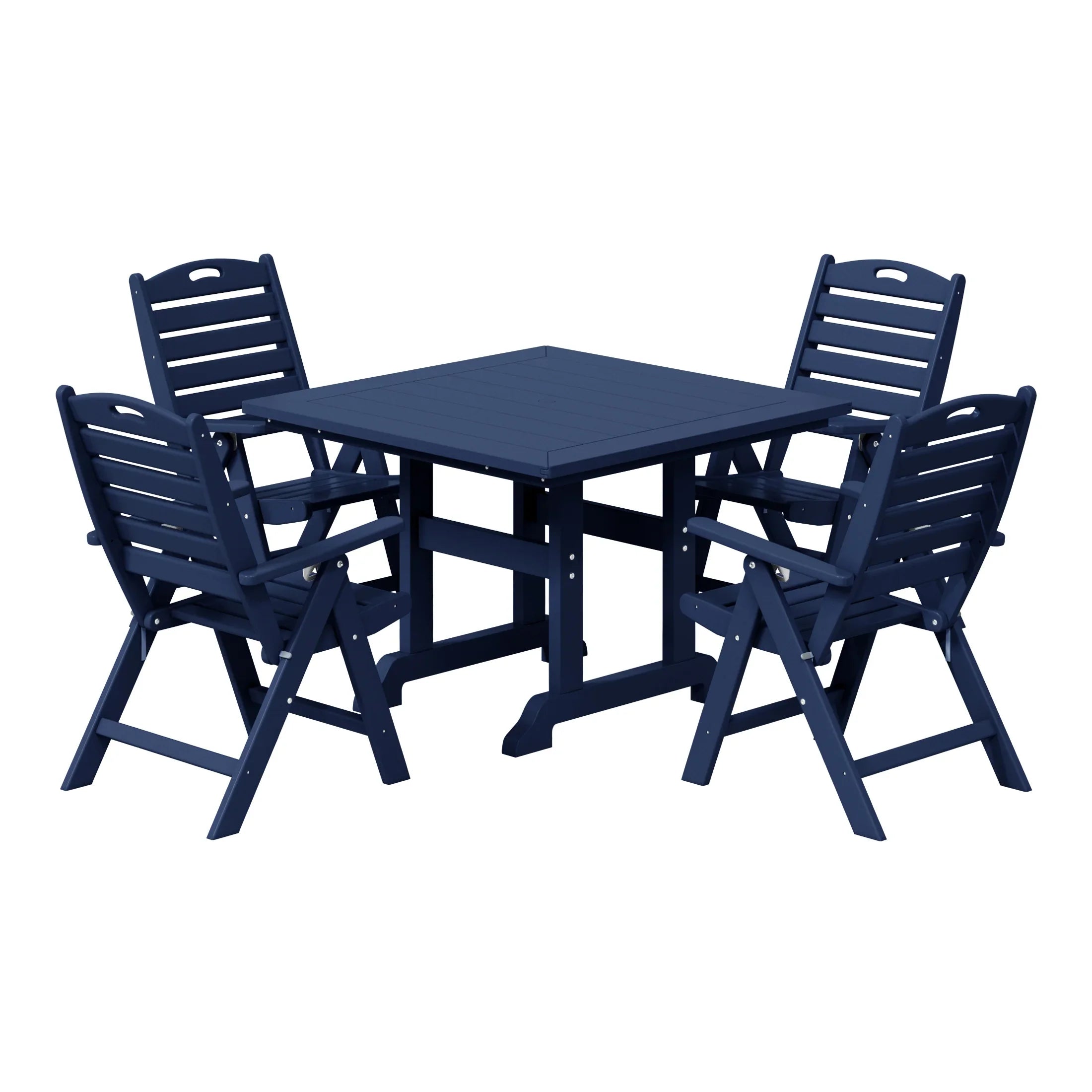 Paradise 5-Piece HDPE Square Patio Dining Table Set with Foldable Chairs