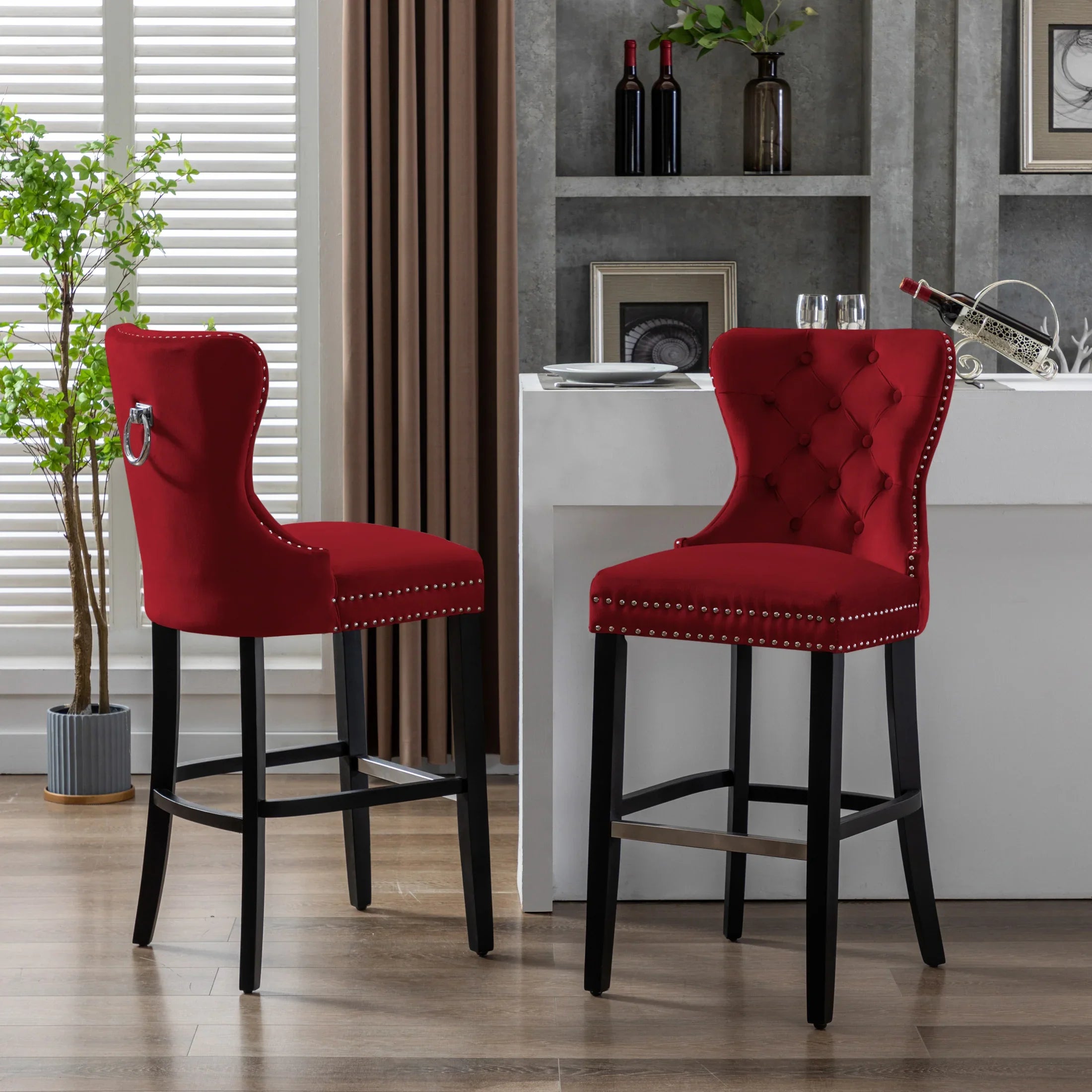 Hank 29" Tufted Velvet Bar Stool (Set of 2), Black