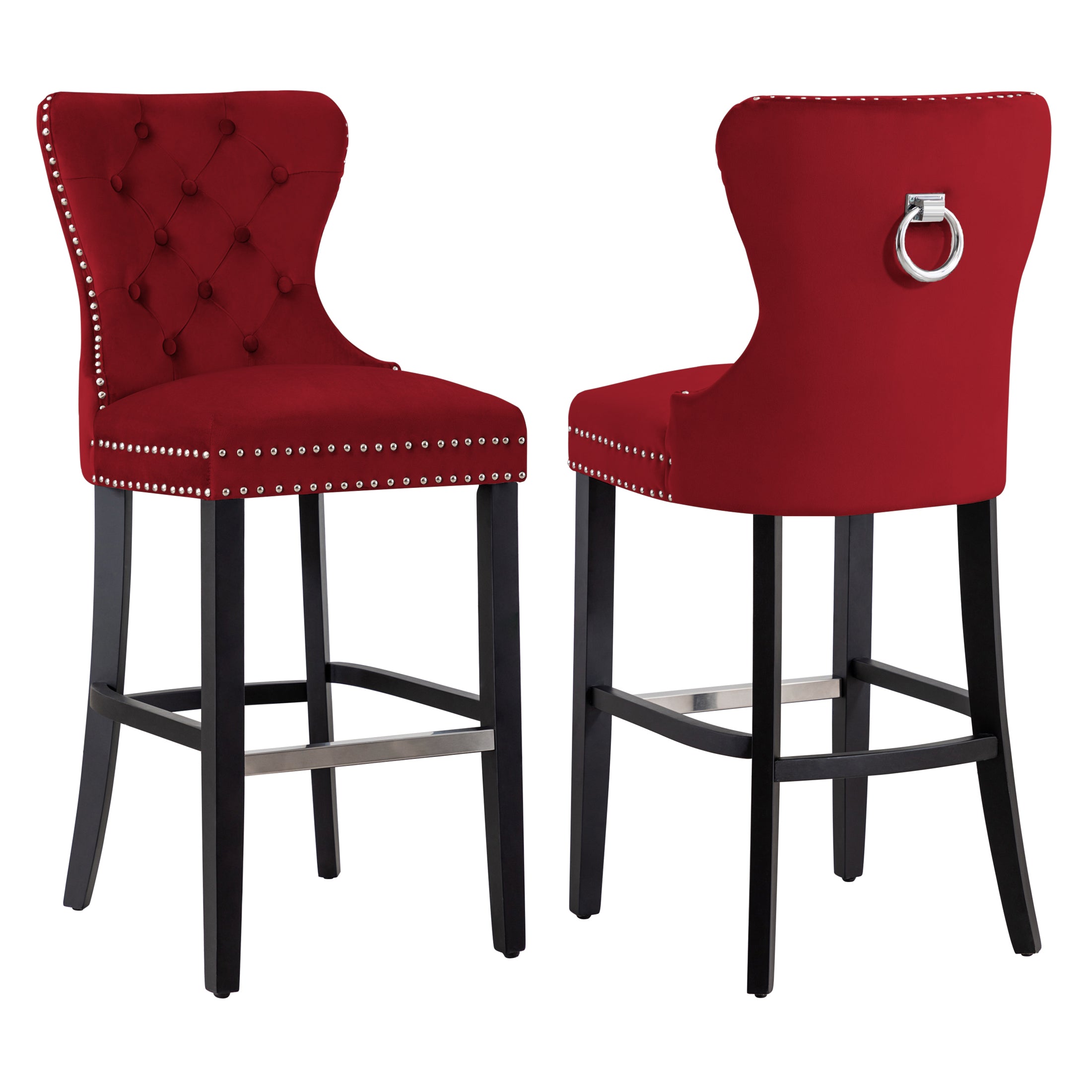 Hank 29" Tufted Velvet Bar Stool (Set of 2), Black