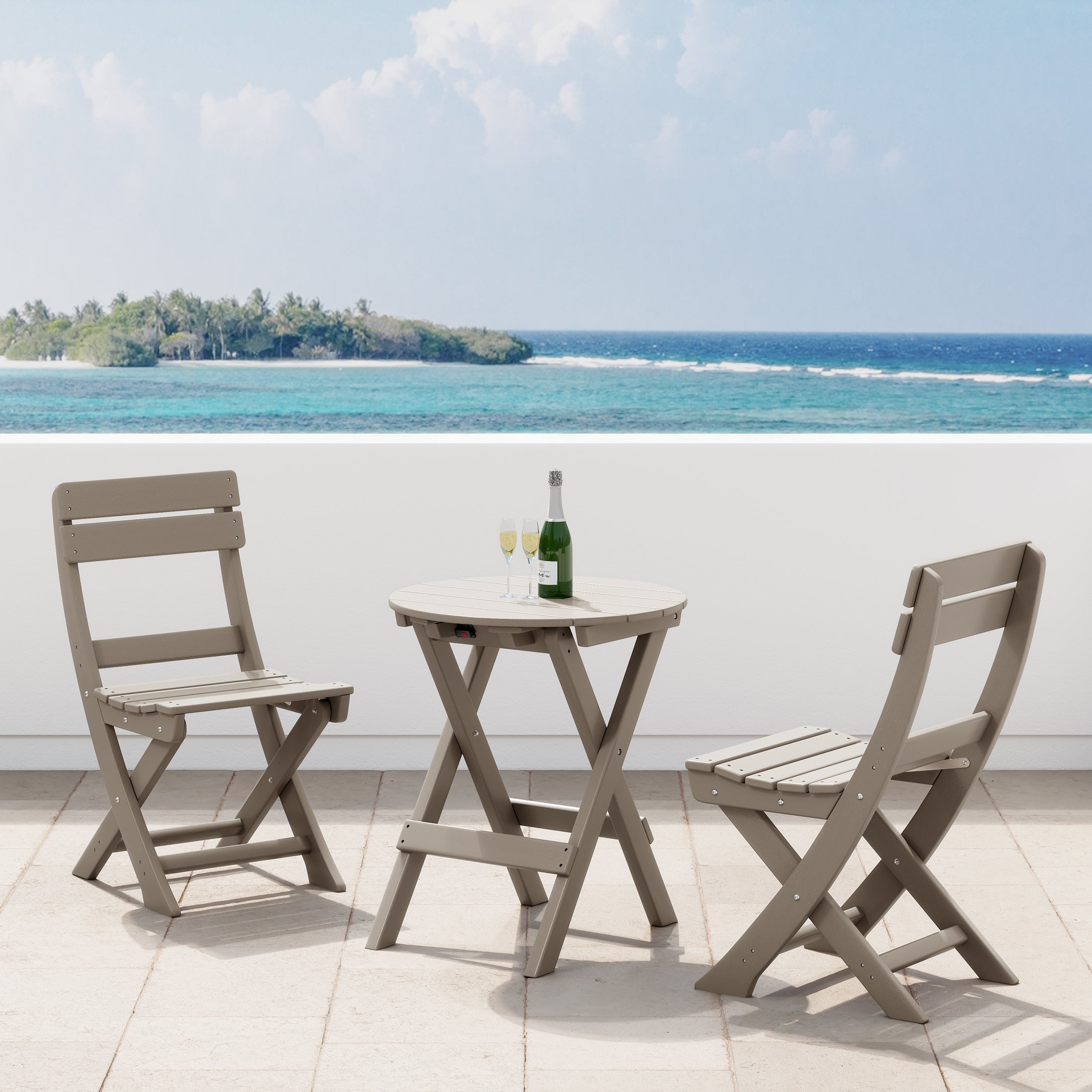 Paradise 3-Piece Outdoor HDPE Folding Patio Bistro Table and Chairs