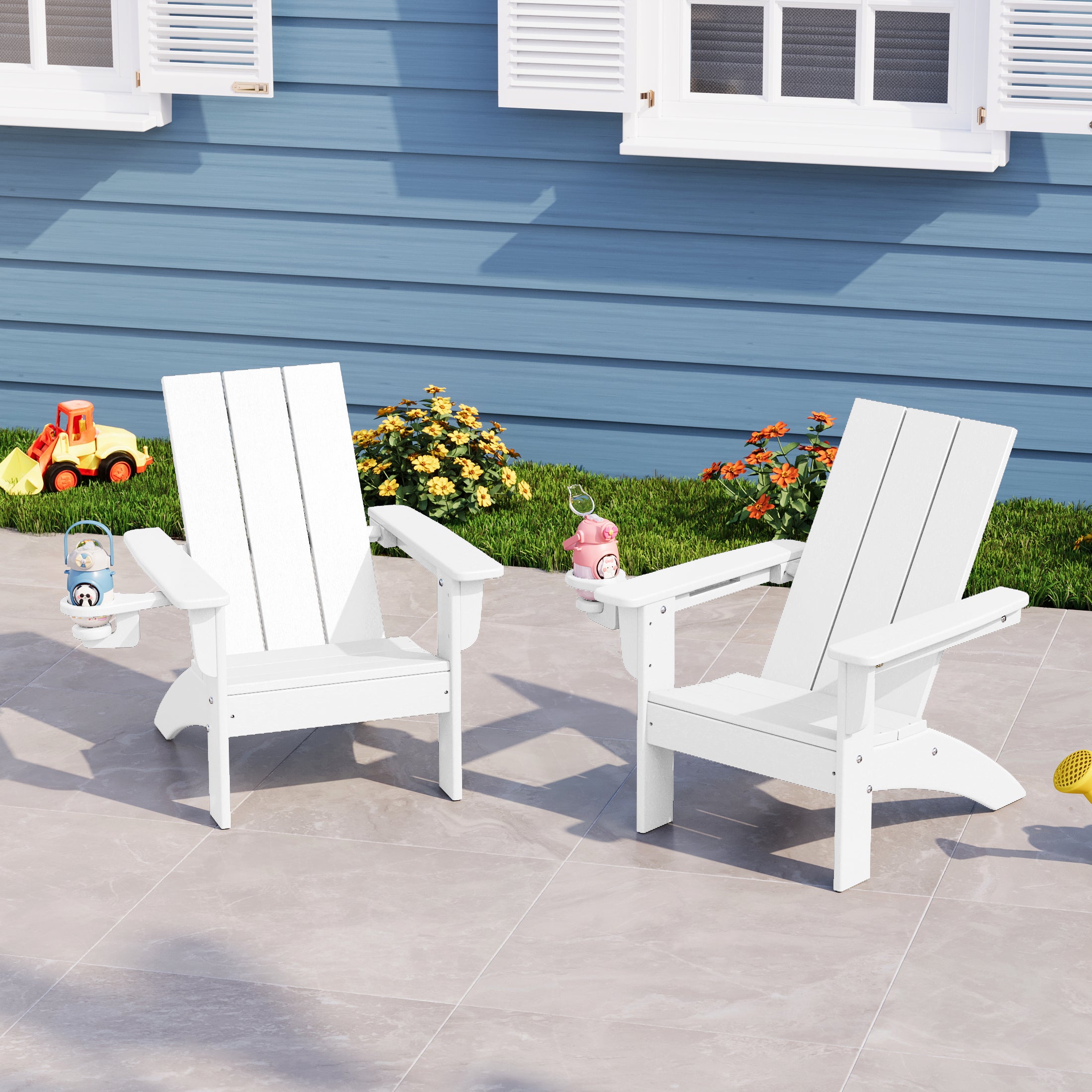 Palms Kids Outdoor HDPE Plastic Modern Adirondack Patio Chairs with Cup Holders (Set of 2)
