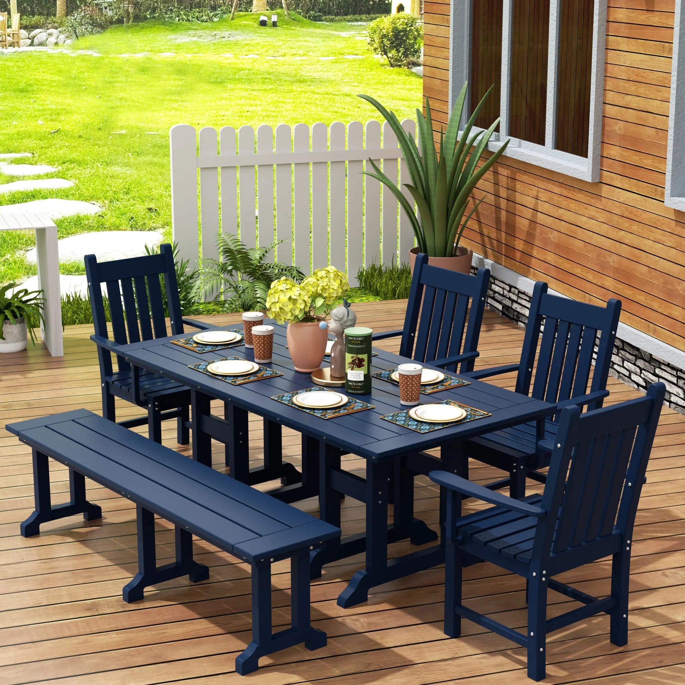 Paradise 6 Piece Outdoor Patio Dining Set Outdoor Table and Bench Armchair Set