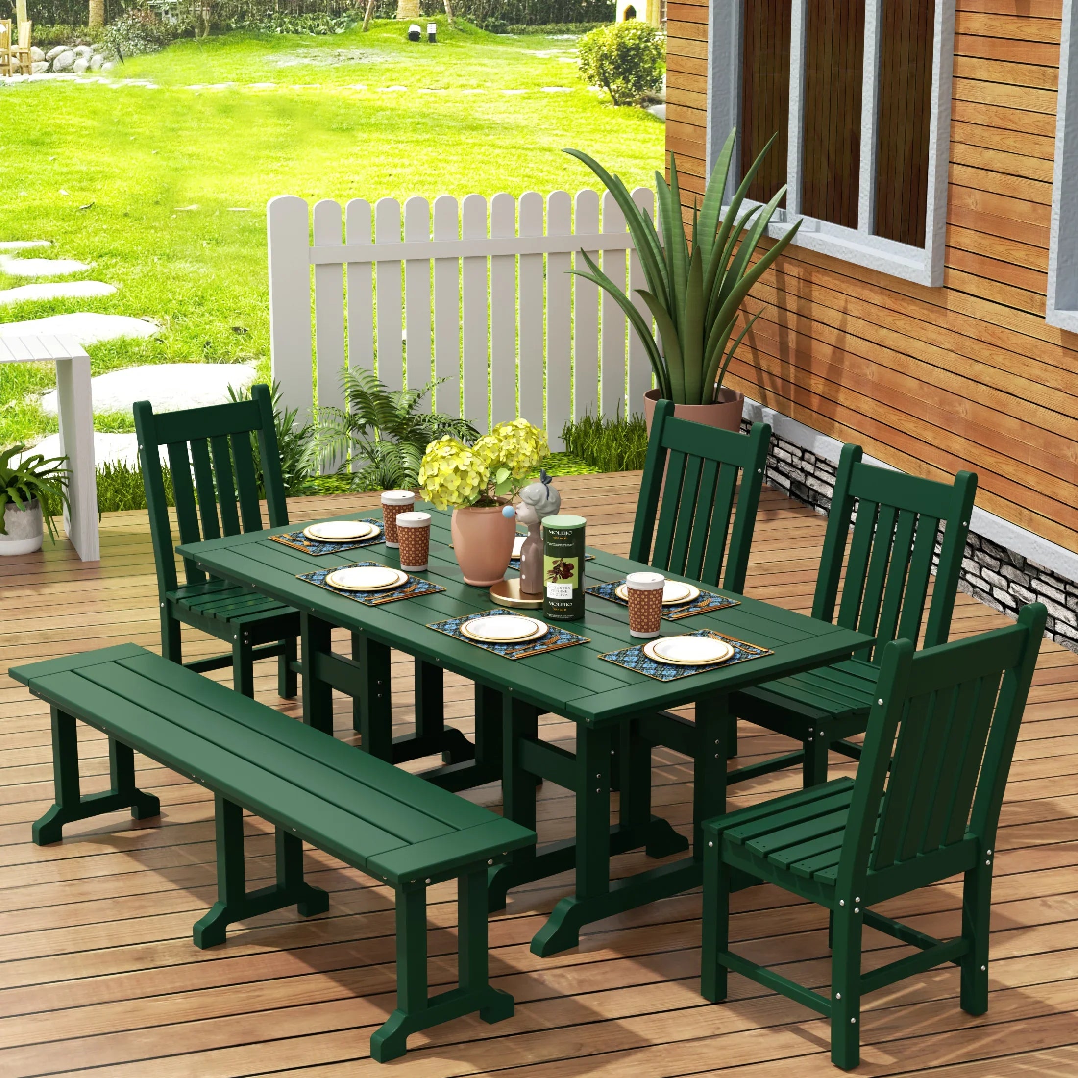 Paradise 6-Piece Outdoor Patio Dining Set Outdoor Table and Bench Chair Set