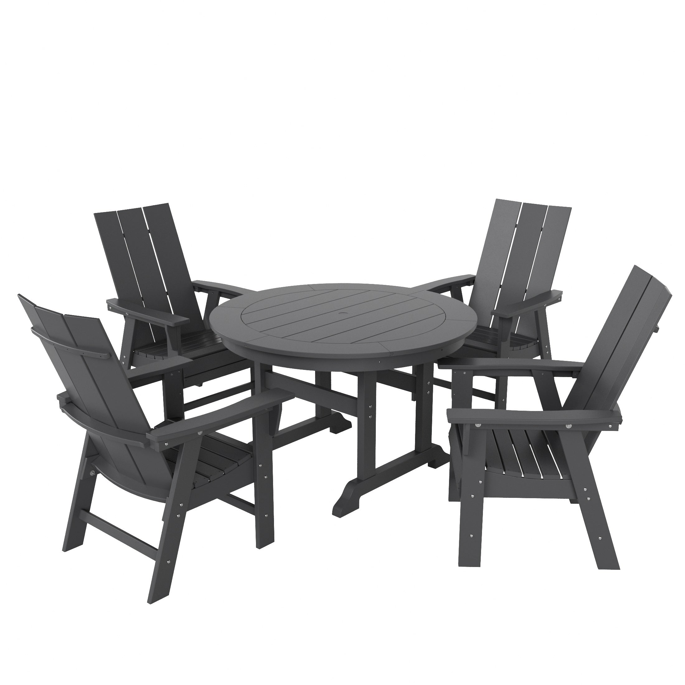 Palms 5 Piece Outdoor Patio Dining Round Table and Modern Armchair Set