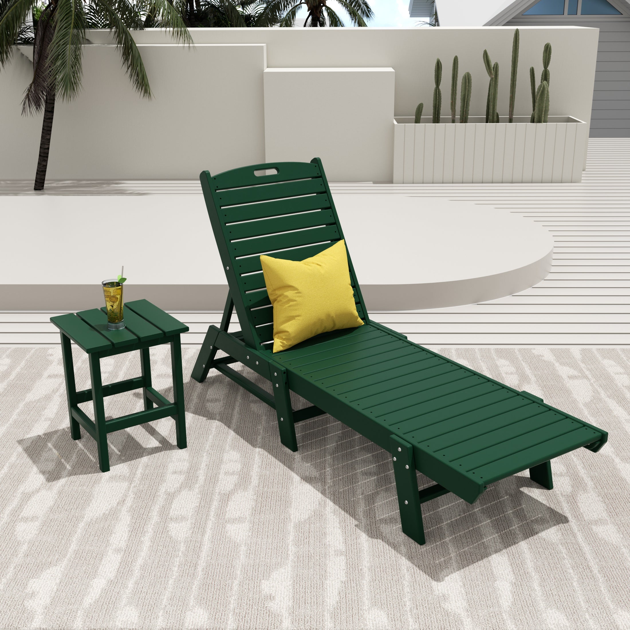 Paradise 2-Piece Poly Outdoor Patio Chaise Lounge Chair with Side Table Set