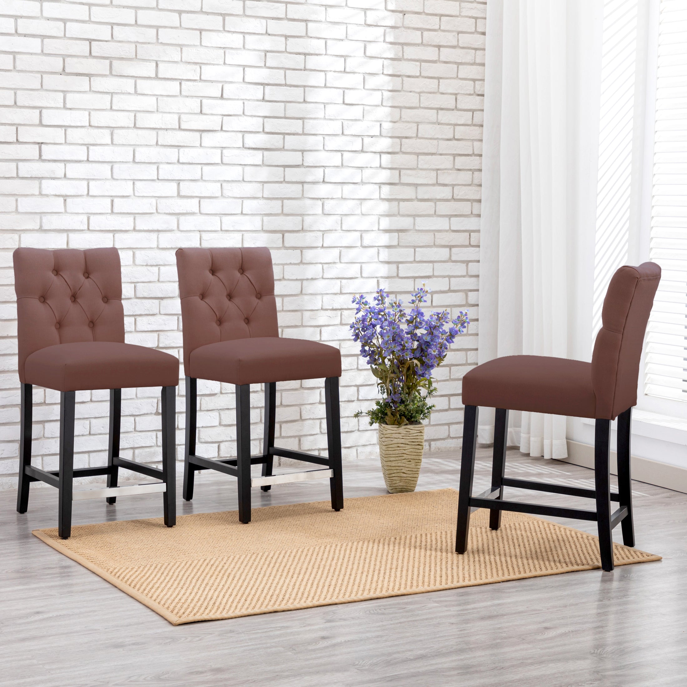 Bellmount 24" Upholstered Wood Counter Stool with Tufted Back (Set of 3)