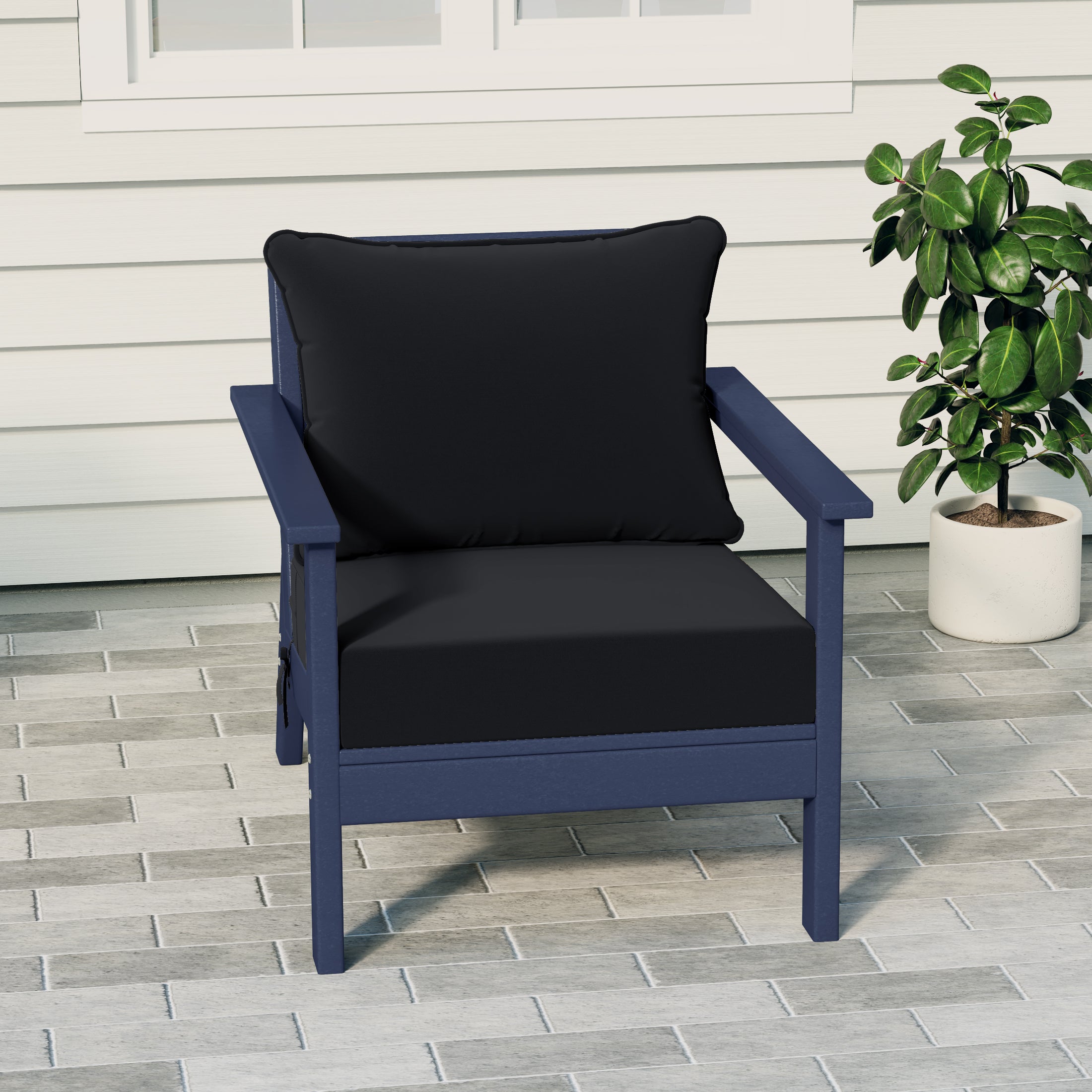 Portsmouth Outdoor Modern HDPE Patio Club Chair with Deep Seat Cushions