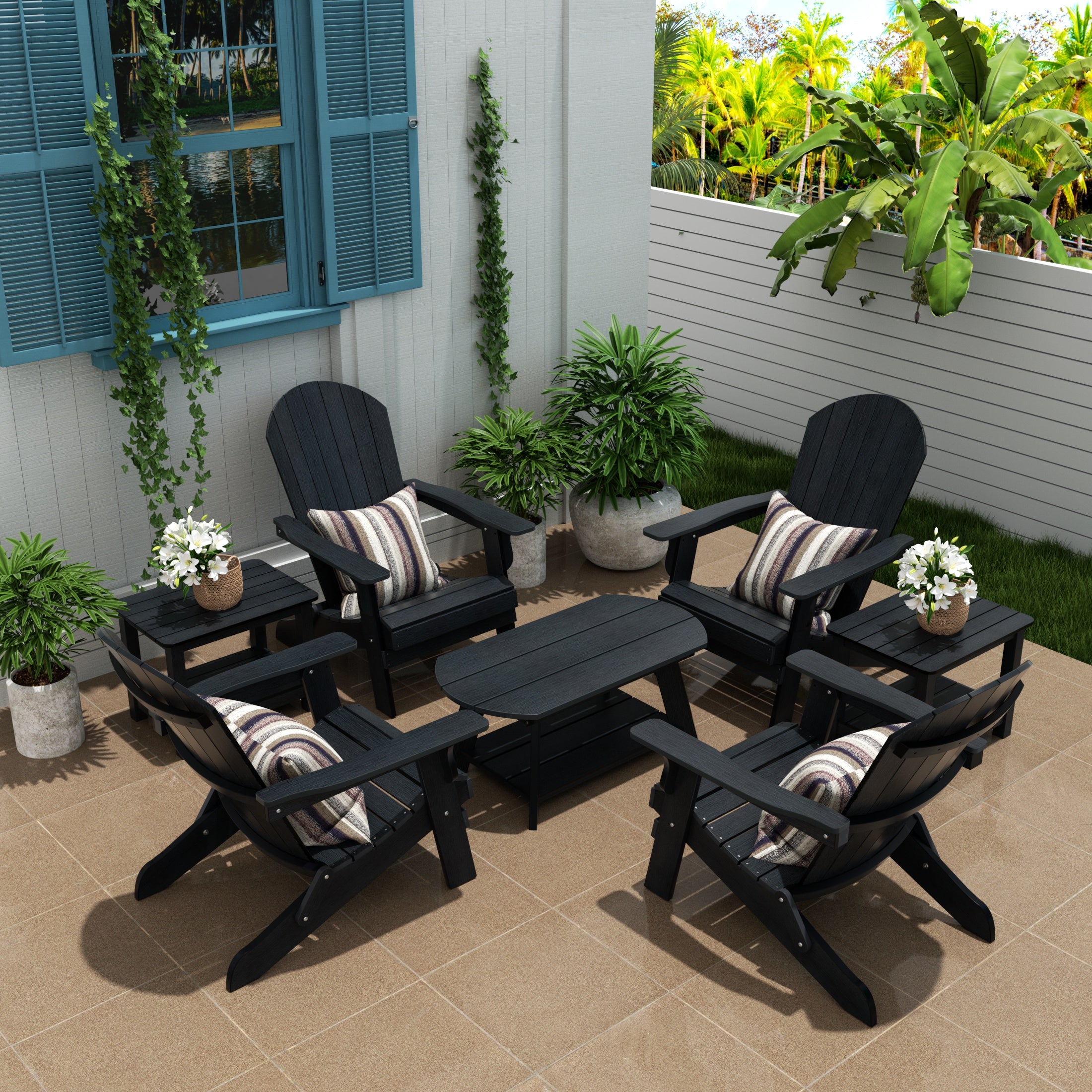Florence 7-Piece HIPS Outdoor Poly Adirondack Seashell Conversation Lounge Set