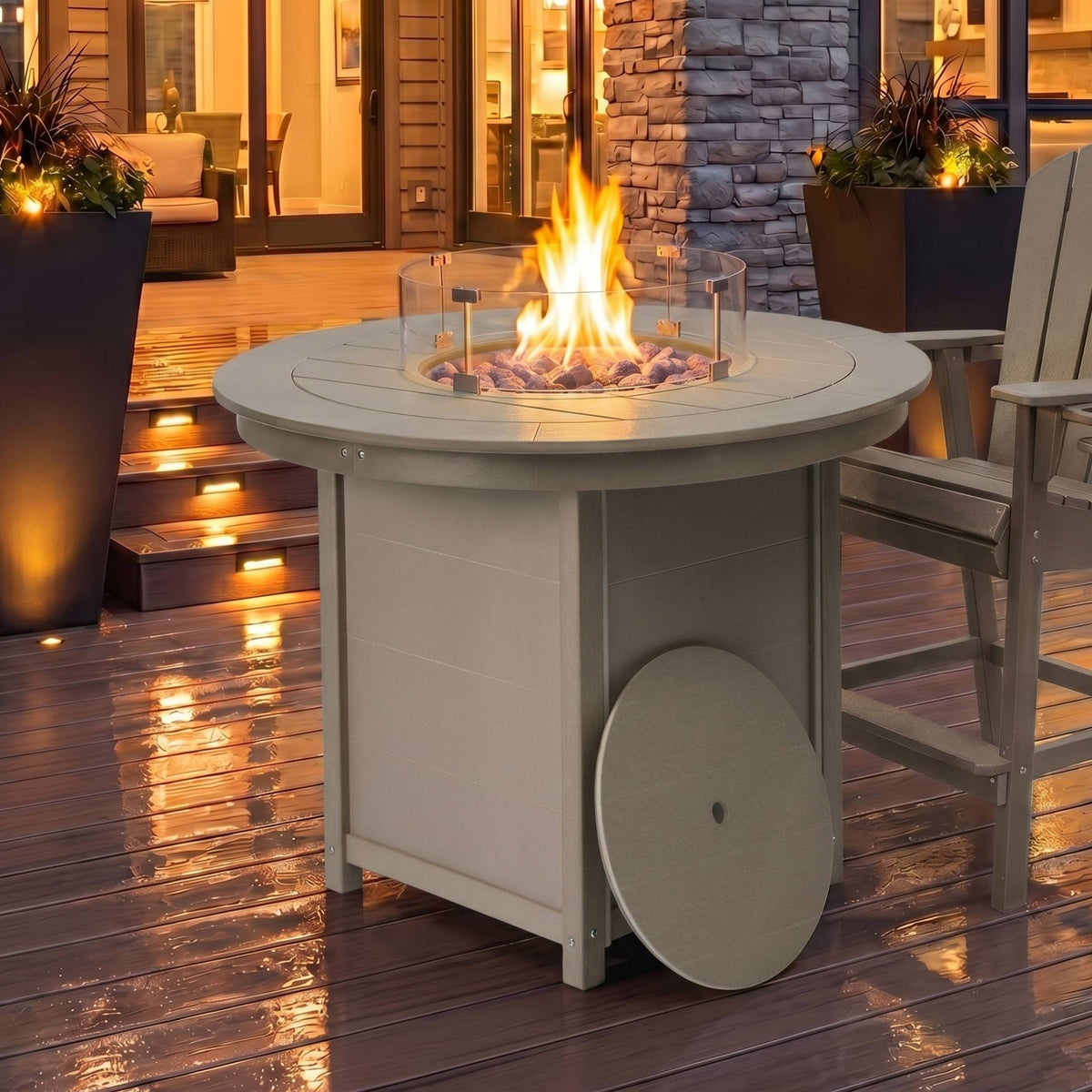 Sol 47" Modern Outdoor Patio Propane Round Counter Height Fire Pit Table