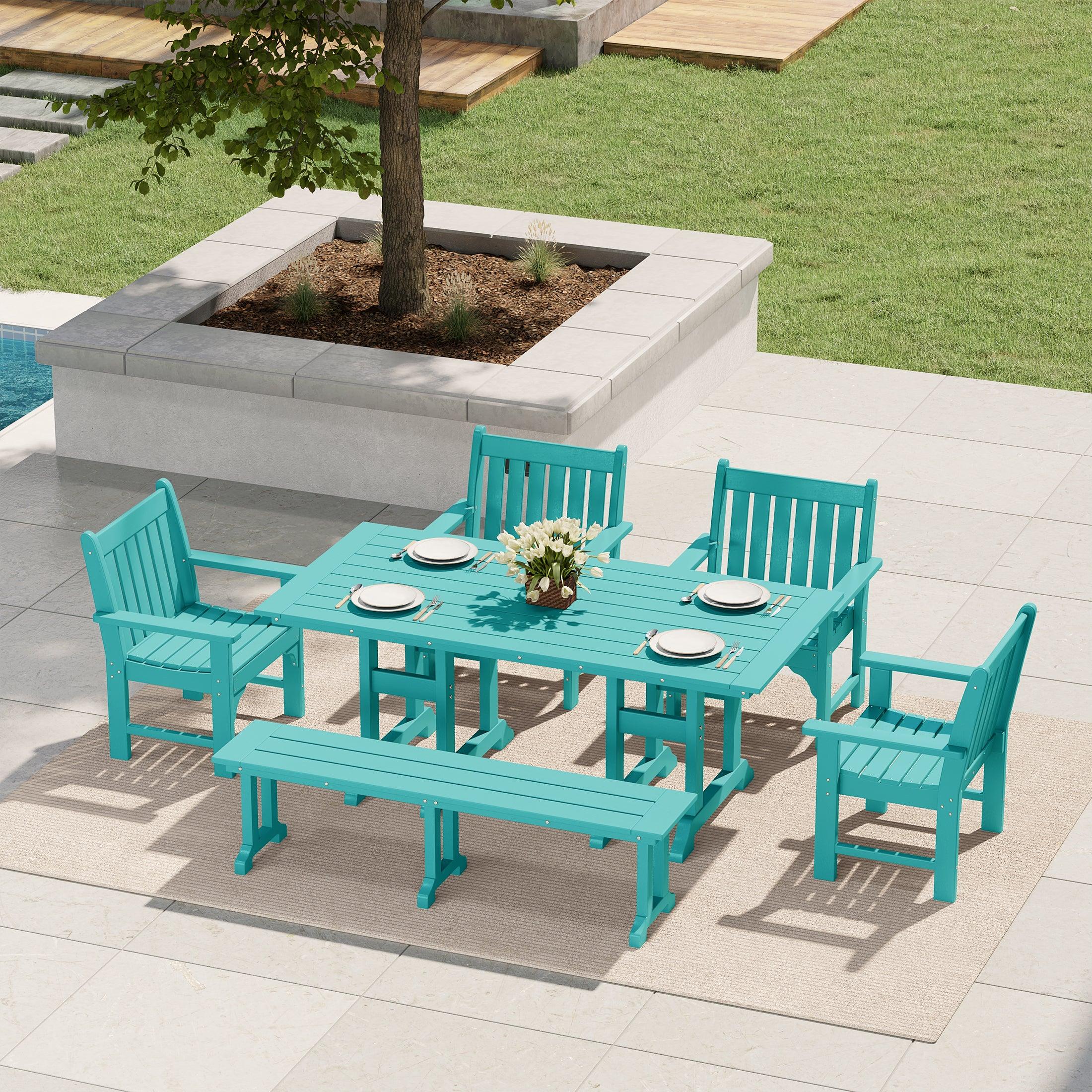 Paradise 6-Piece HDPE Outdoor Rectangle Dining Patio Table and Chairs Set