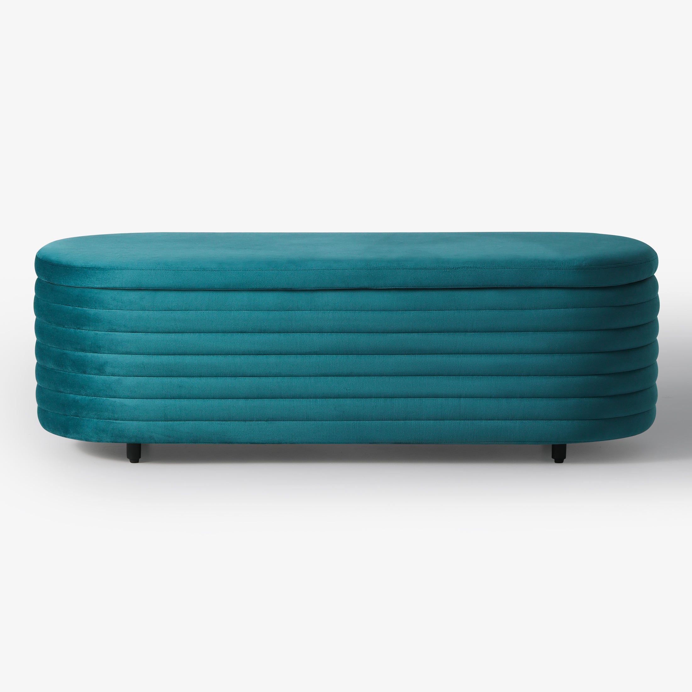 Alaia 54" Wide Mid-Century Modern Upholstered Velvet Tufted Oval Storage Ottoman Bench
