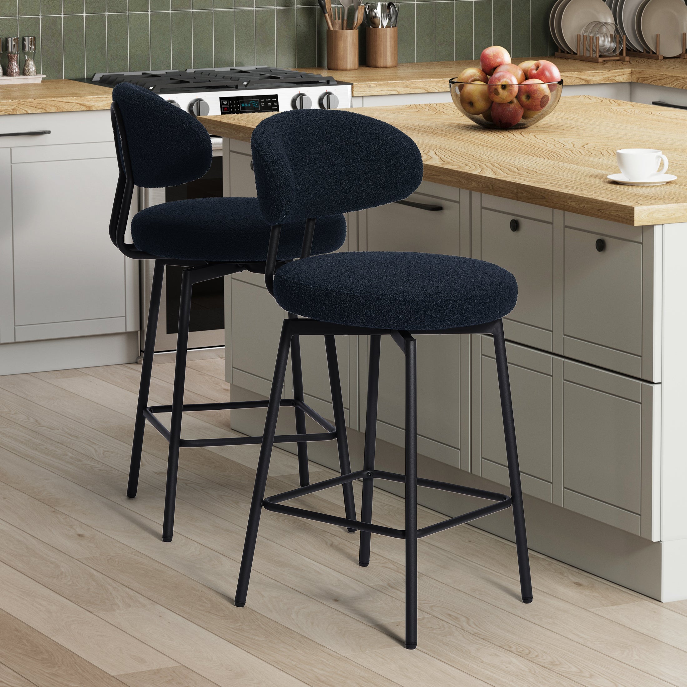 Celine Modern Upholstered Sherpa Fabric Counter Height Bar Stools with Back (Set of 2)