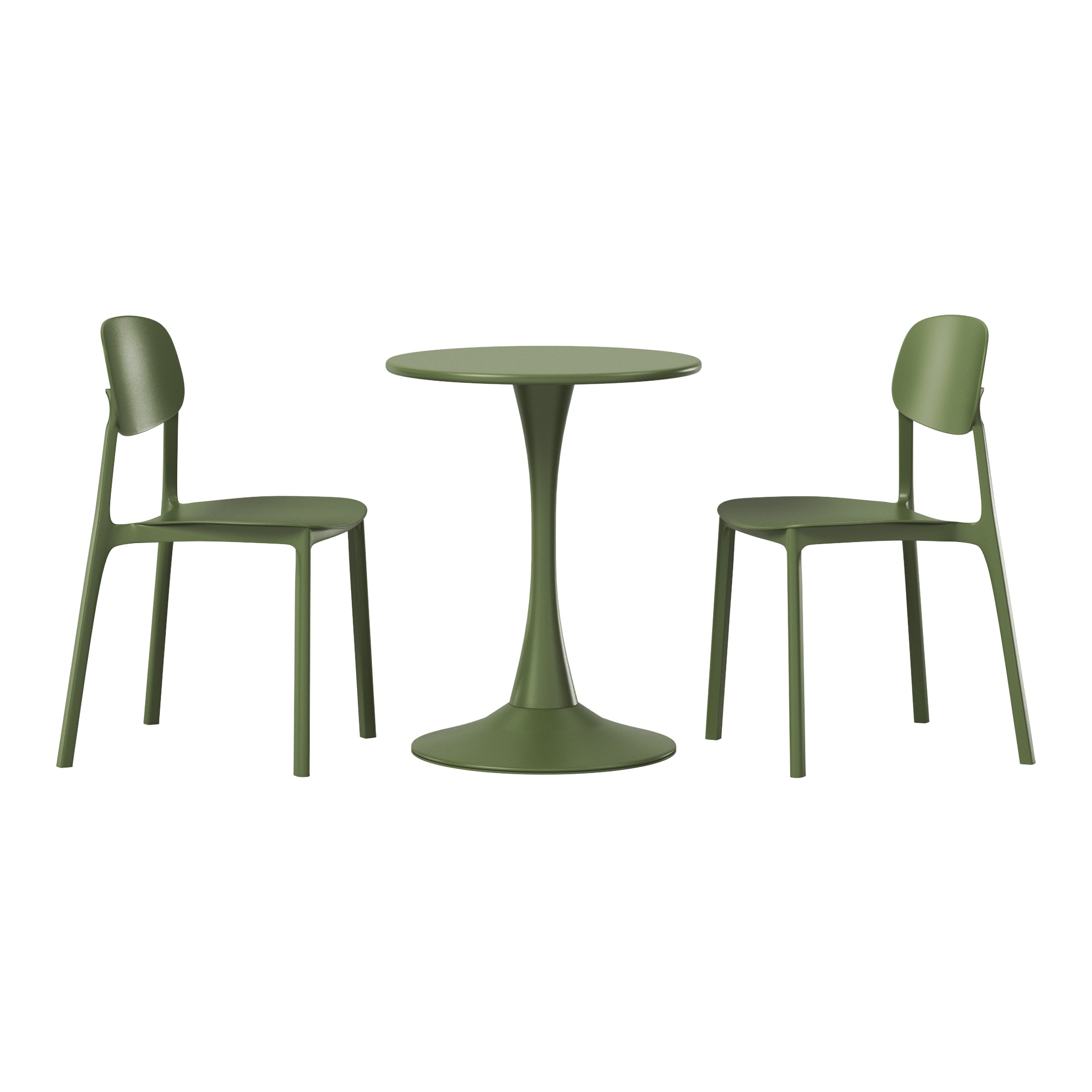 Sunshine 3-Piece Outdoor Round Metal Patio Dining Table Set With Stackable Resin Patio Side Chairs